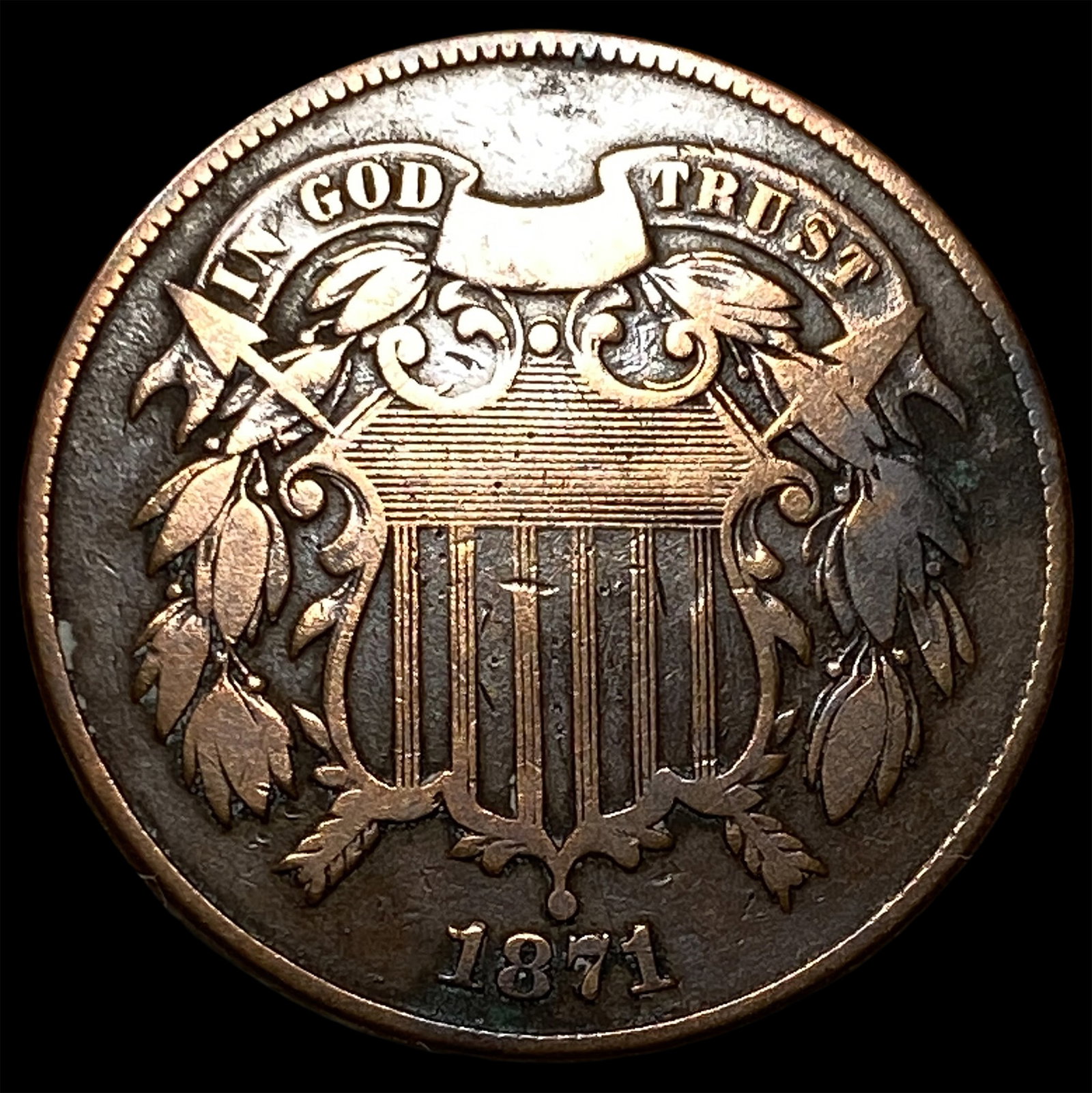 1871 Bronze Two-Cent Piece ABOUT UNCIRCULATED: 1871 Bronze Two-Cent Piece ABOUT UNCIRCULATED