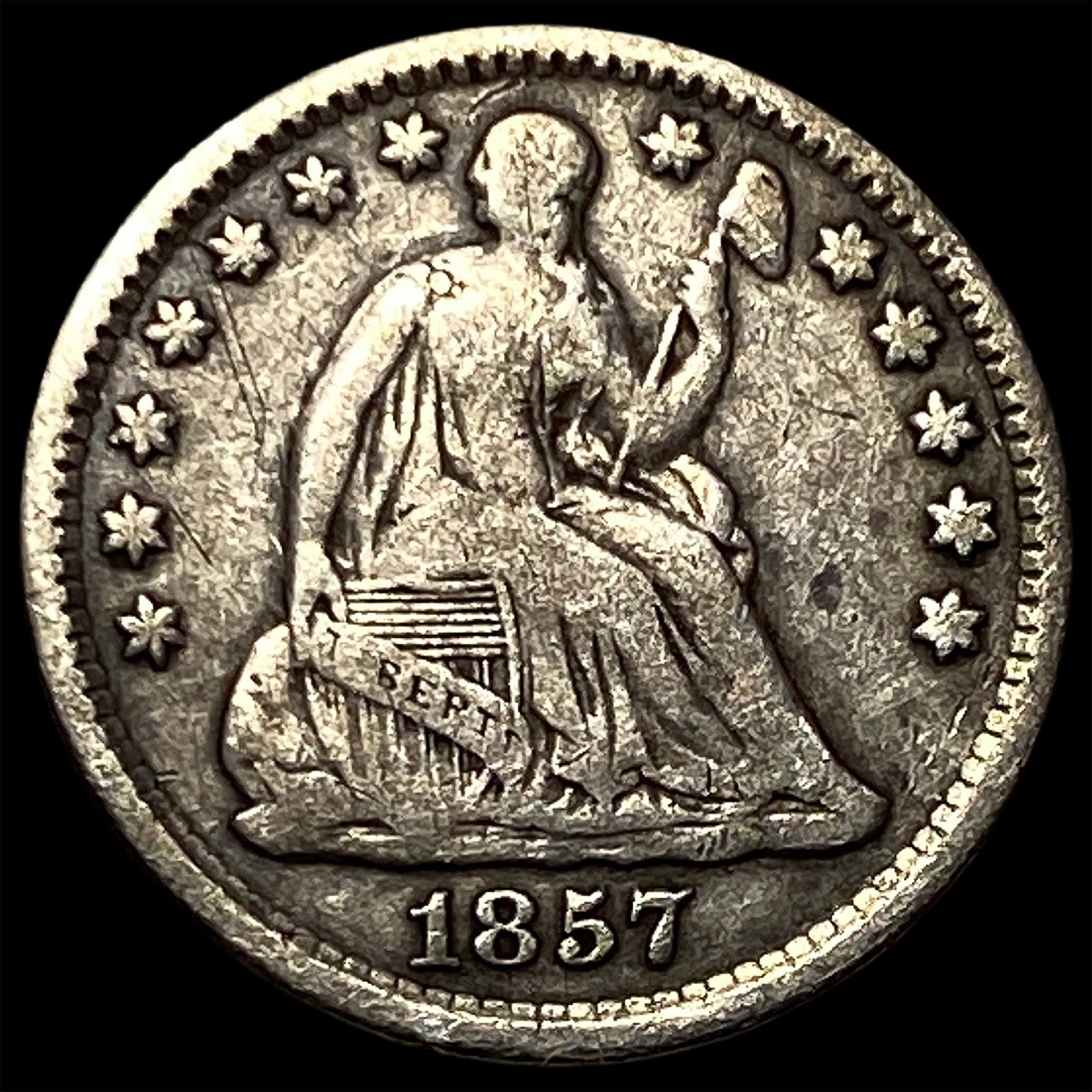 1857 Seated Liberty Half Dime NEARLY UNCIRCULATED: 1857 Seated Liberty Half Dime NEARLY UNCIRCULATED