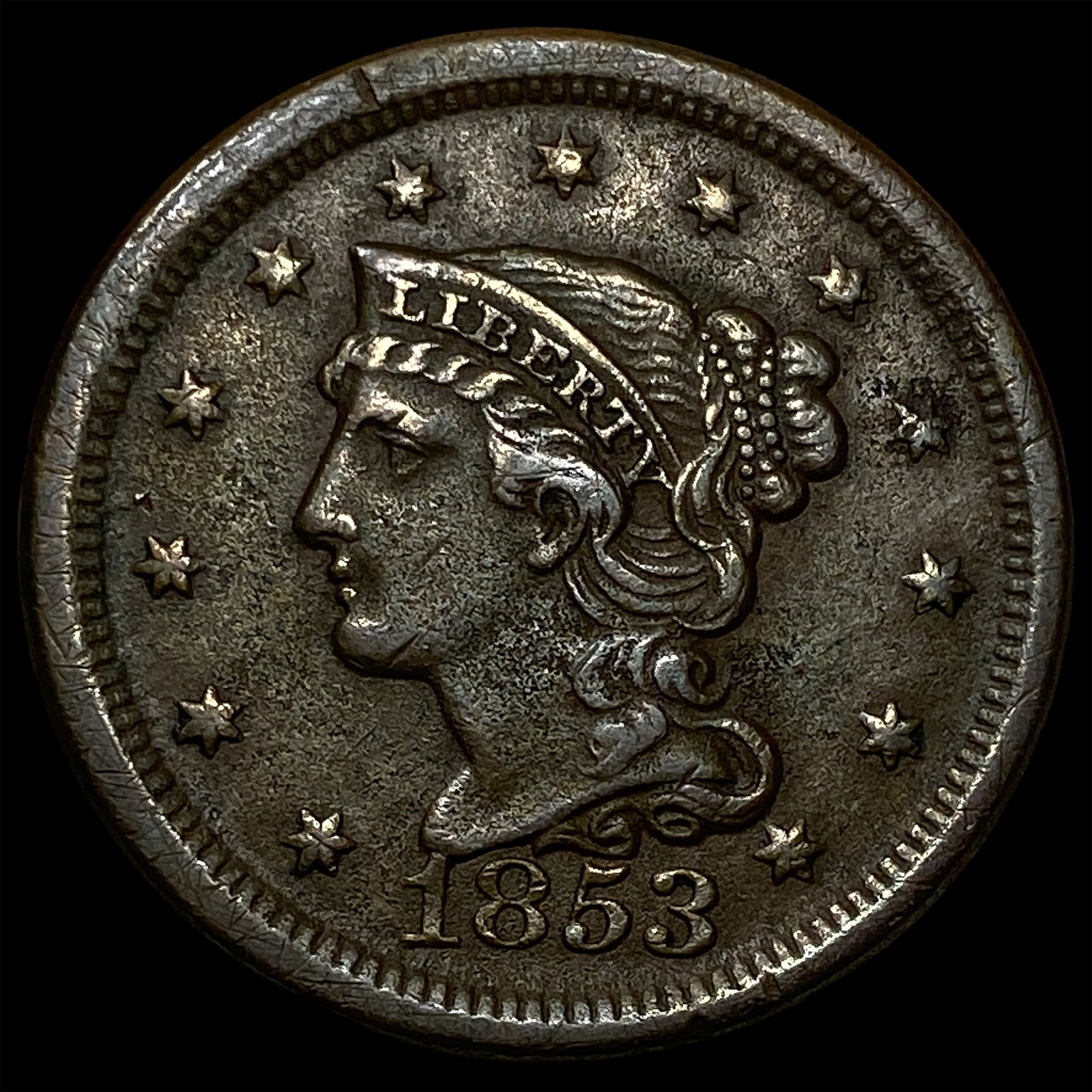 1853 Braided Hair Large Cent CLOSELY UNCIRCULATED: 1853 Braided Hair Large Cent CLOSELY UNCIRCULATED