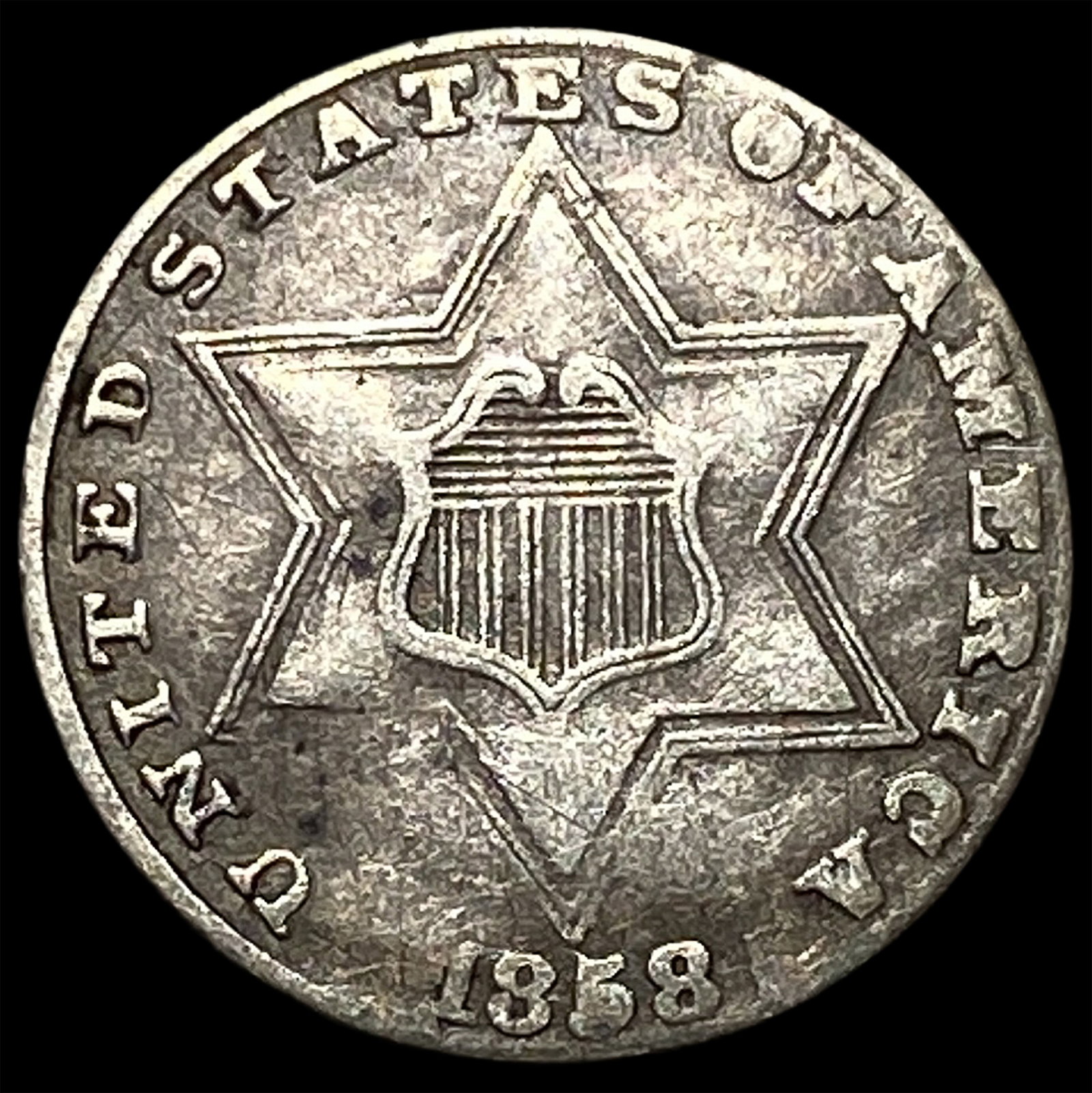 1858 Silver Three-Cent Piece LIGHTLY CIRCULATED: 1858 Silver Three-Cent Piece LIGHTLY CIRCULATED