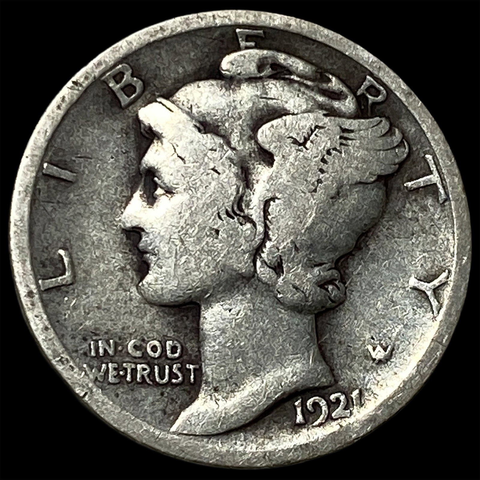 1921 Silver Mercury Dime ABOUT UNCIRCULATED: 1921 Silver Mercury Dime ABOUT UNCIRCULATED