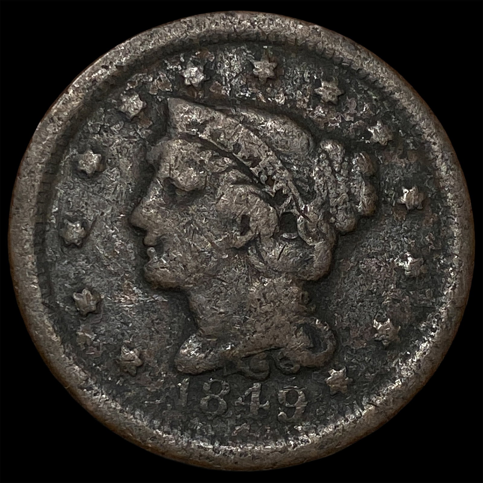 1849 Braided Hair Large Cent LIGHTLY CIRCULATED: 1849 Braided Hair Large Cent LIGHTLY CIRCULATED