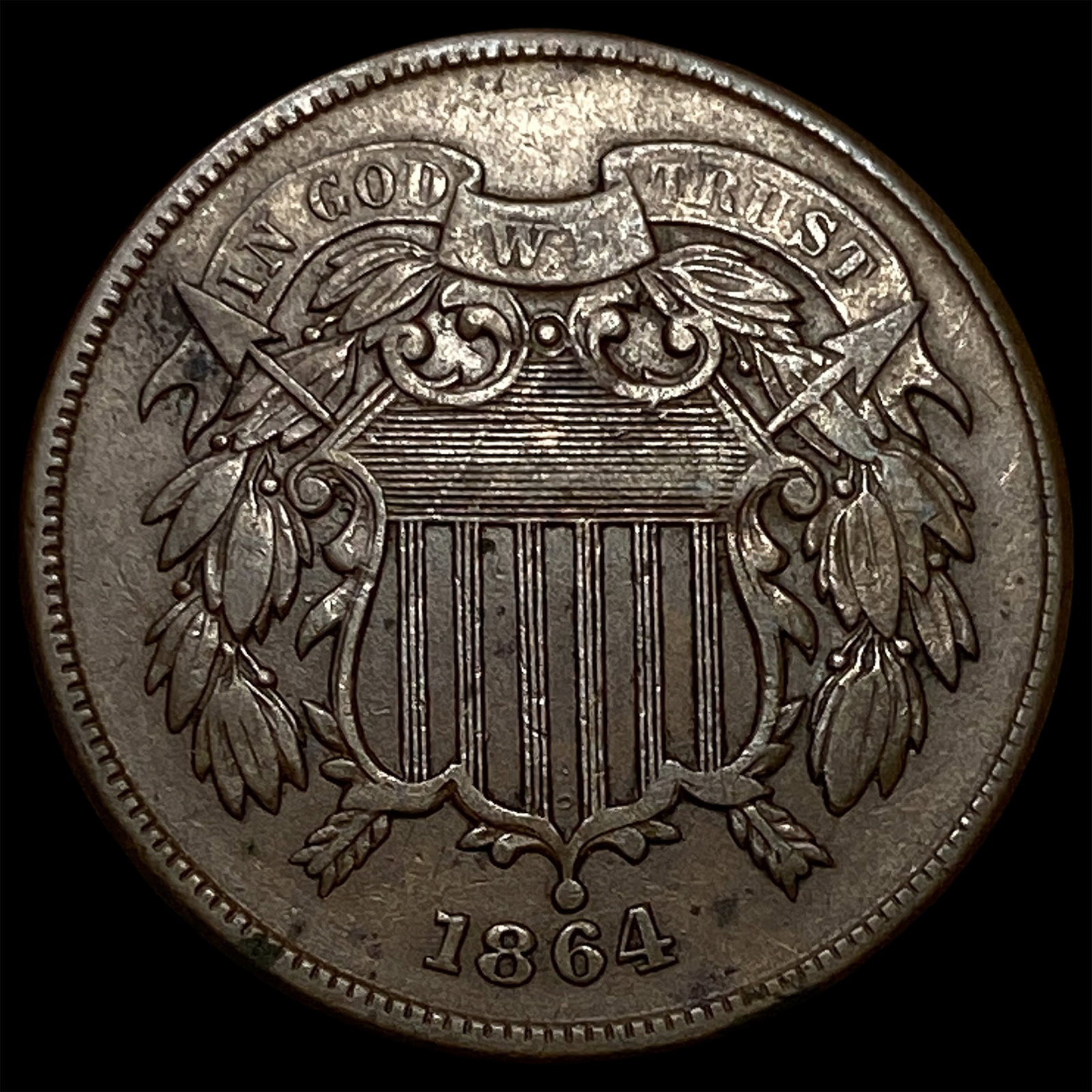 1864 Copper 2 Cents NEARLY UNCIRCULATED: 1864 Copper 2 Cents NEARLY UNCIRCULATED