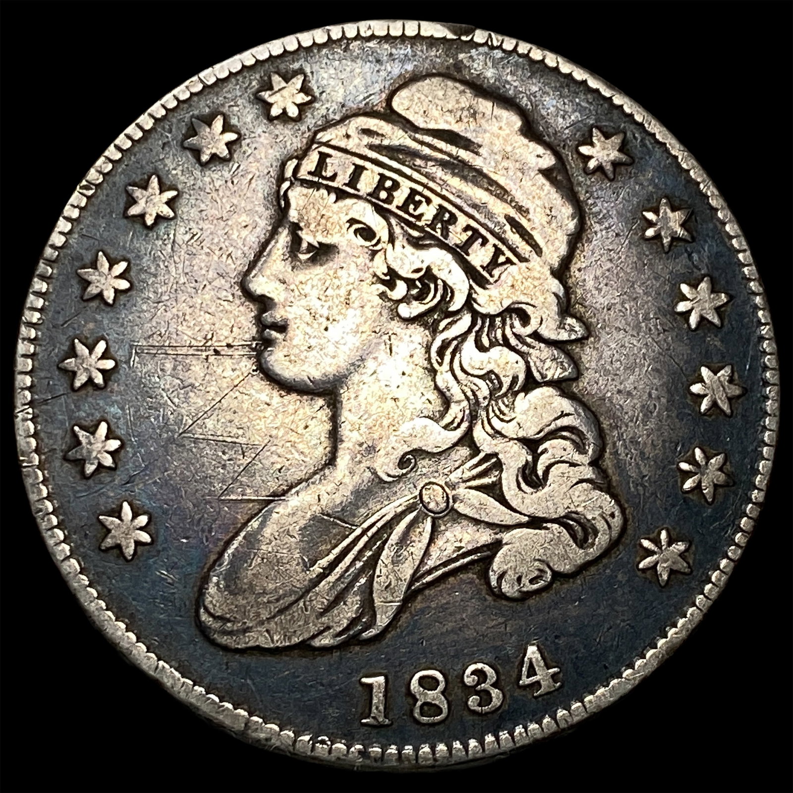 1834 Capped Bust Silver Half Dollar ABOUT UNCIRCULATED: 1834 Capped Bust Silver Half Dollar ABOUT UNCIRCULATED
