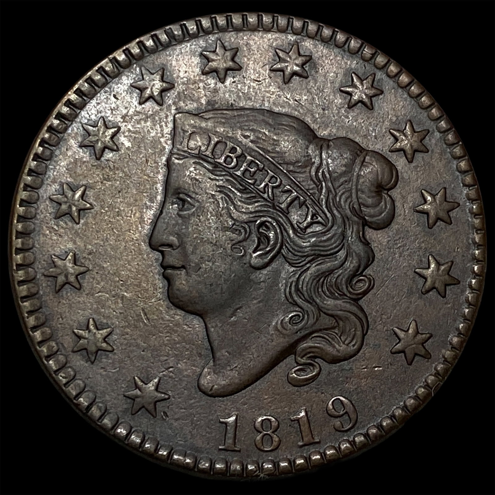 1819 Coronet Head Large Cent CLOSELY UNCIRCULATED: 1819 Coronet Head Large Cent CLOSELY UNCIRCULATED