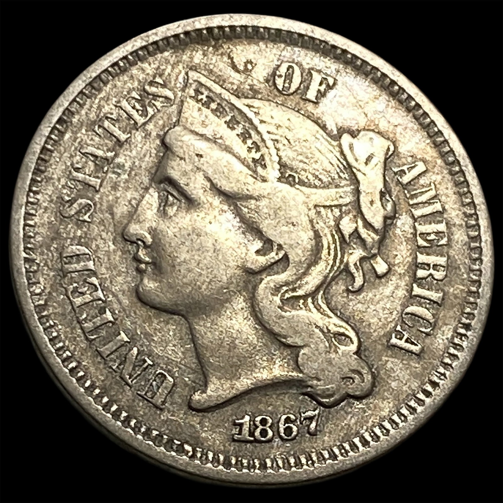 1867 Nickel Three-Cent Piece NEARLY UNCIRCULATED (1 of 2)