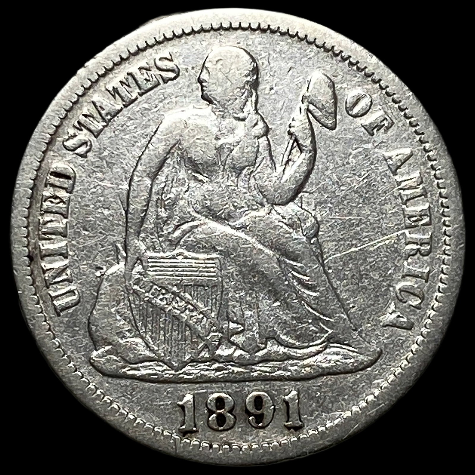 1891 Silver Seated Liberty Dime NEARLY UNCIRCULATED: 1891 Silver Seated Liberty Dime NEARLY UNCIRCULATED