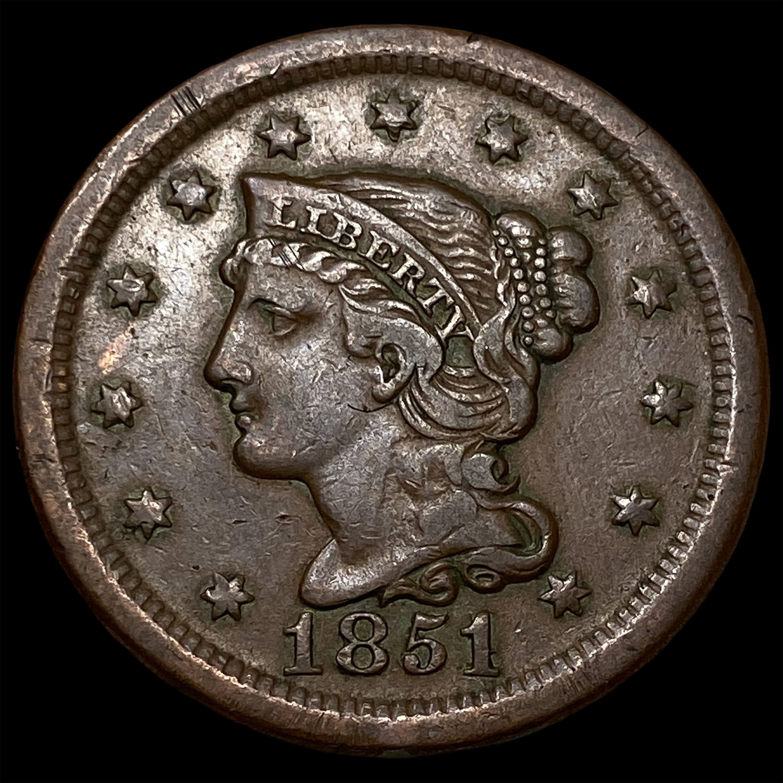 1851 Braided Hair Large Cent CLOSELY UNCIRCULATED: 1851 Braided Hair Large Cent CLOSELY UNCIRCULATED