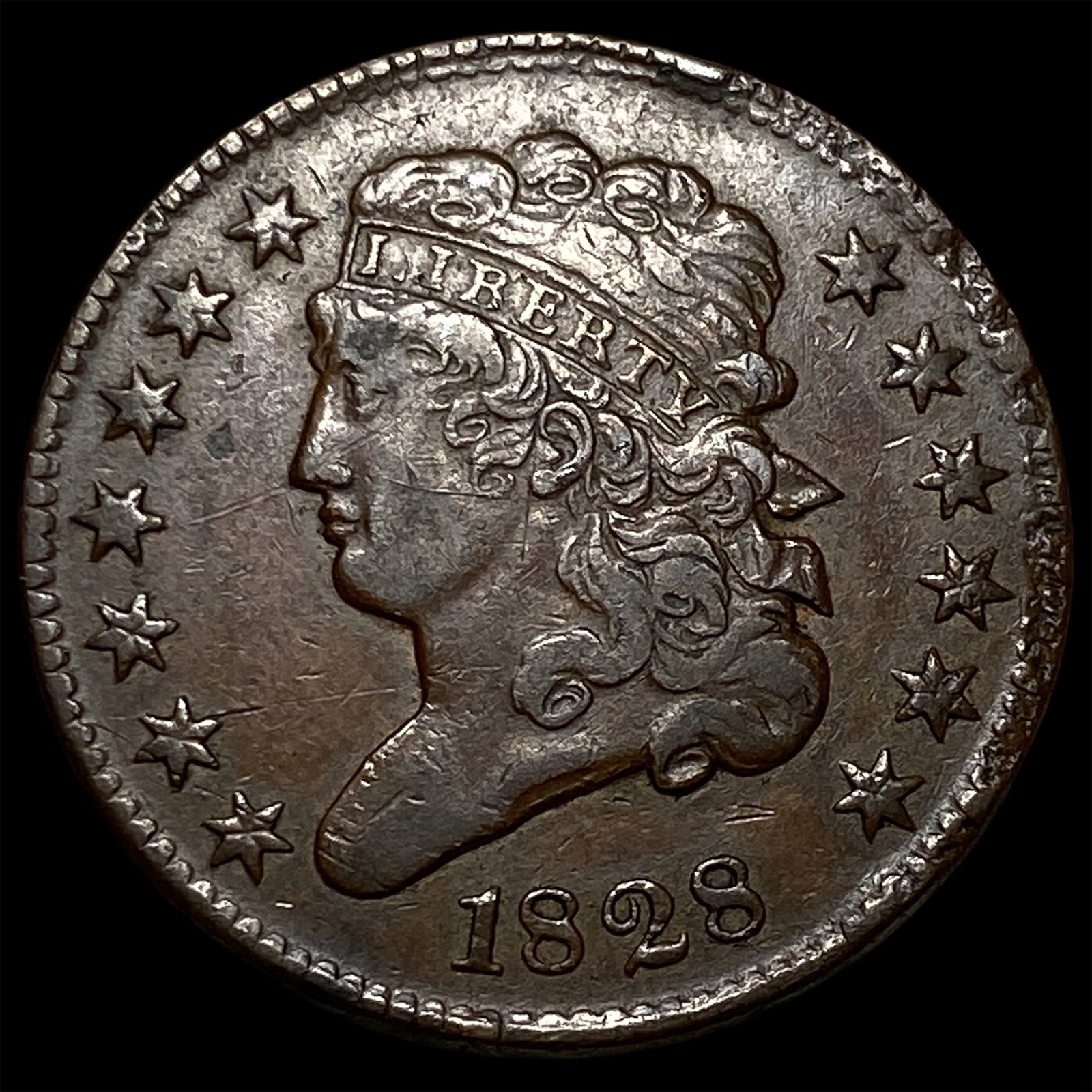 1828 Classic Head Half Cent CLOSELY UNCIRCULATED: 1828 Classic Head Half Cent CLOSELY UNCIRCULATED