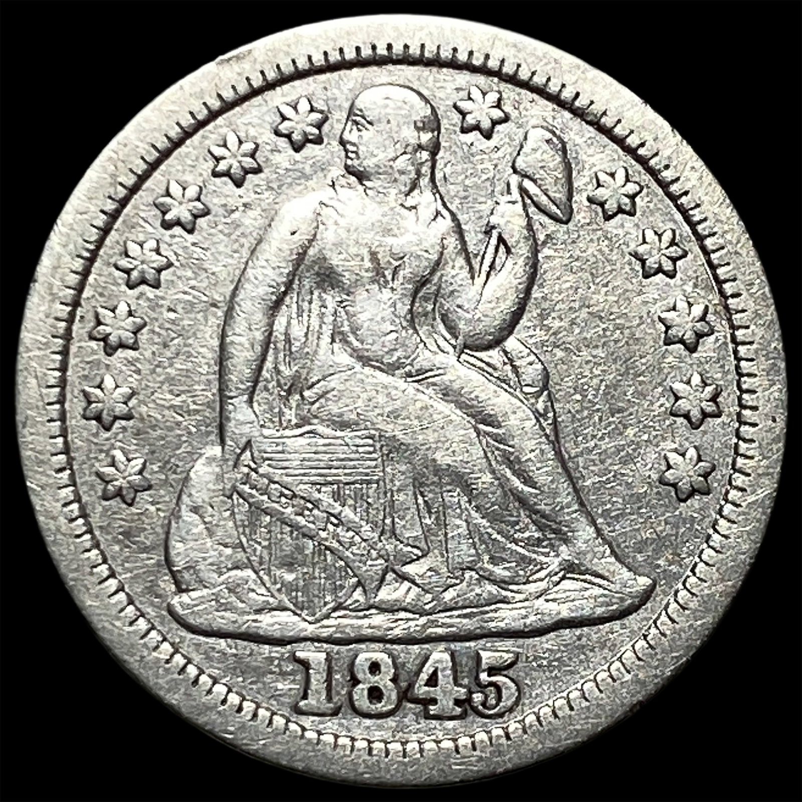 1845 Silver Seated Liberty Dime NEARLY UNCIRCULATED: 1845 Silver Seated Liberty Dime NEARLY UNCIRCULATED