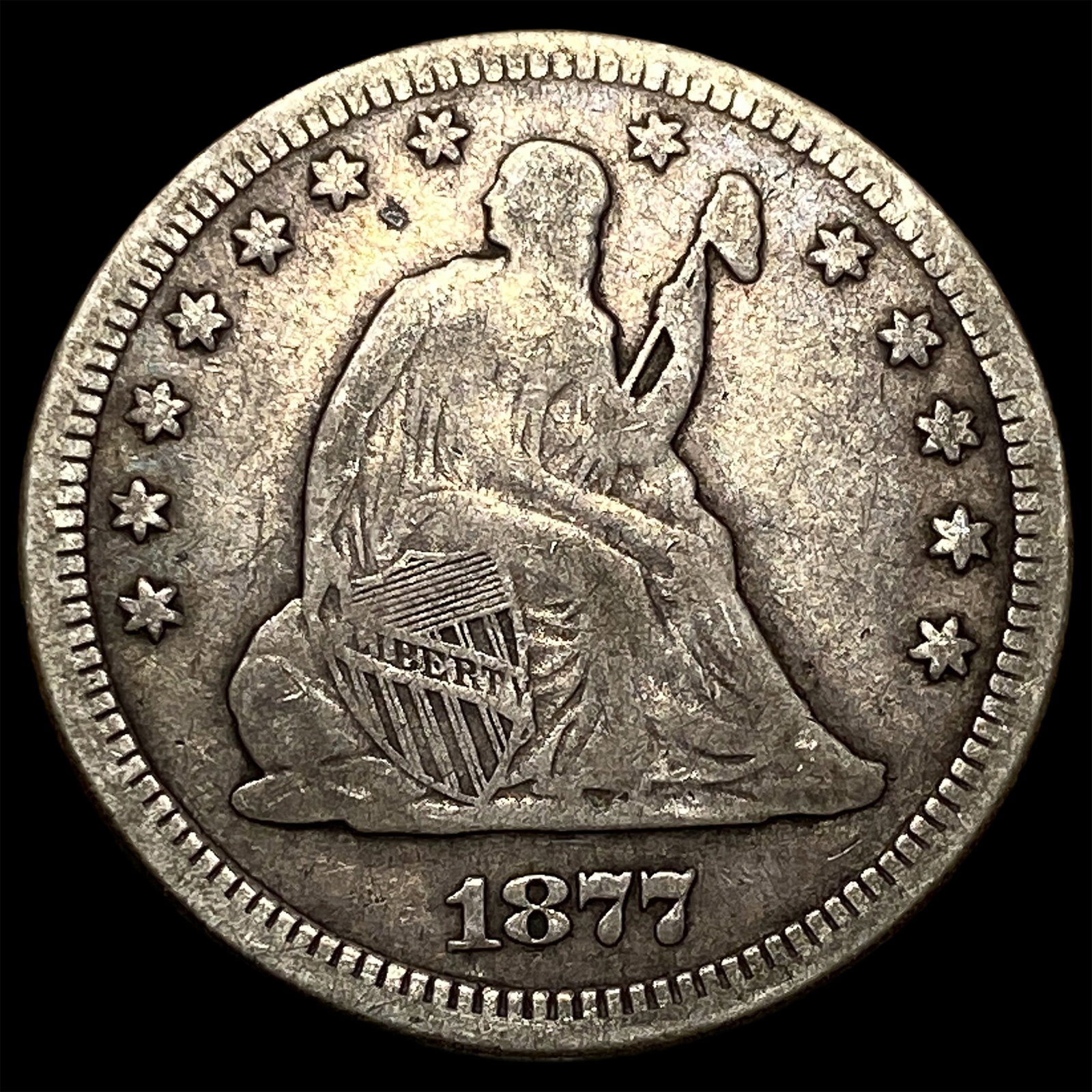 1877 Silver Seated Liberty Quarter NEARLY UNCIRCULATED: 1877 Silver Seated Liberty Quarter NEARLY UNCIRCULATED