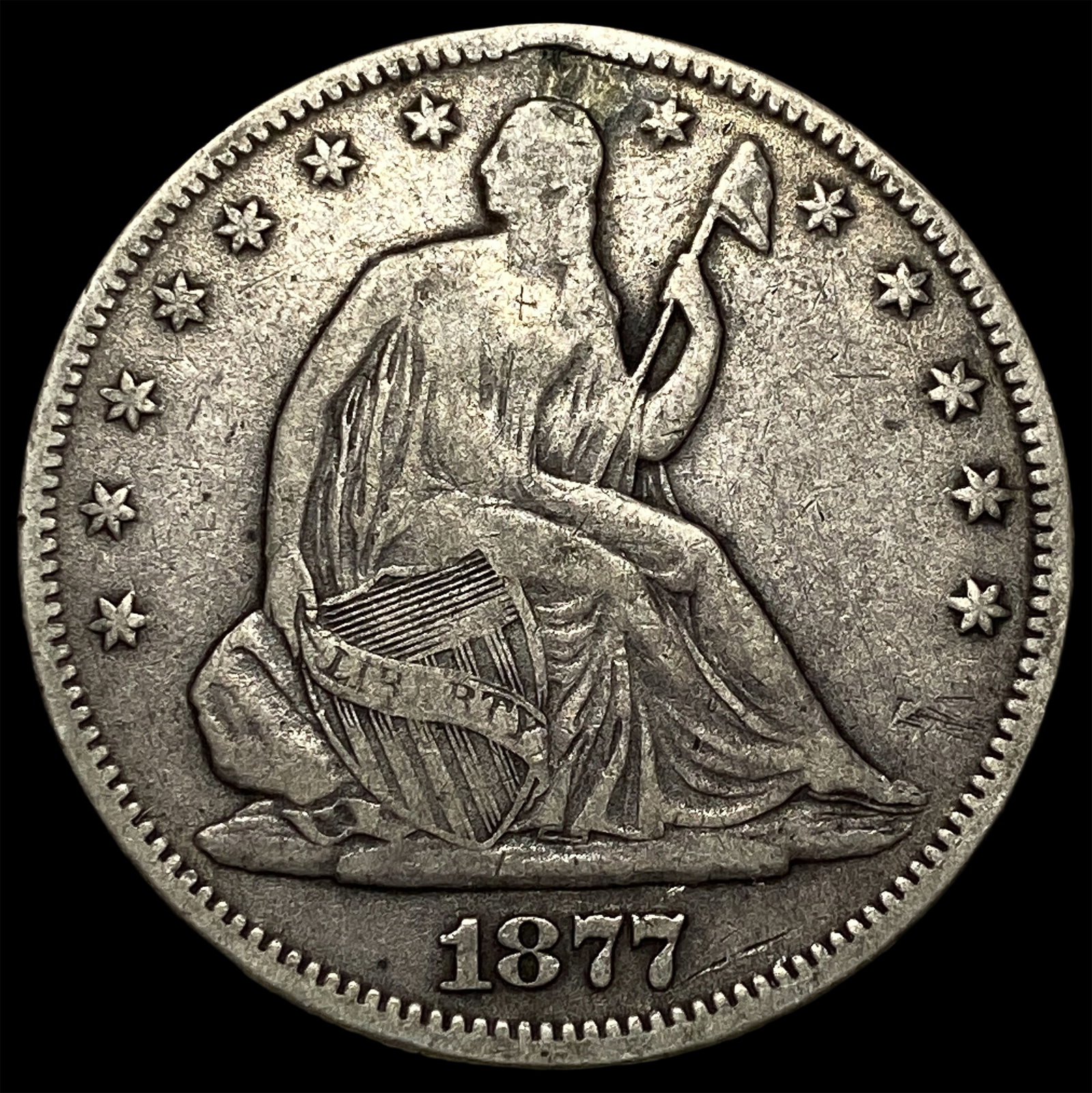 1877 Silver Seated Liberty Half Dollar ABOUT UNCIRCULATED: 1877 Silver Seated Liberty Half Dollar ABOUT UNCIRCULATED