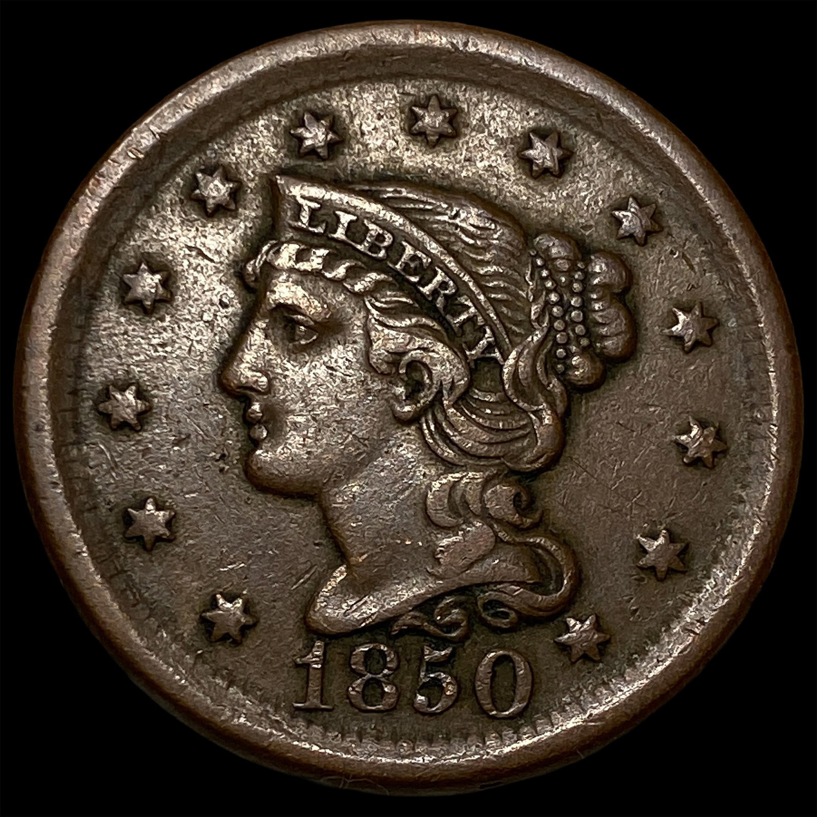 1850 Braided Hair Large Cent CLOSELY UNCIRCULATED (1 of 2)