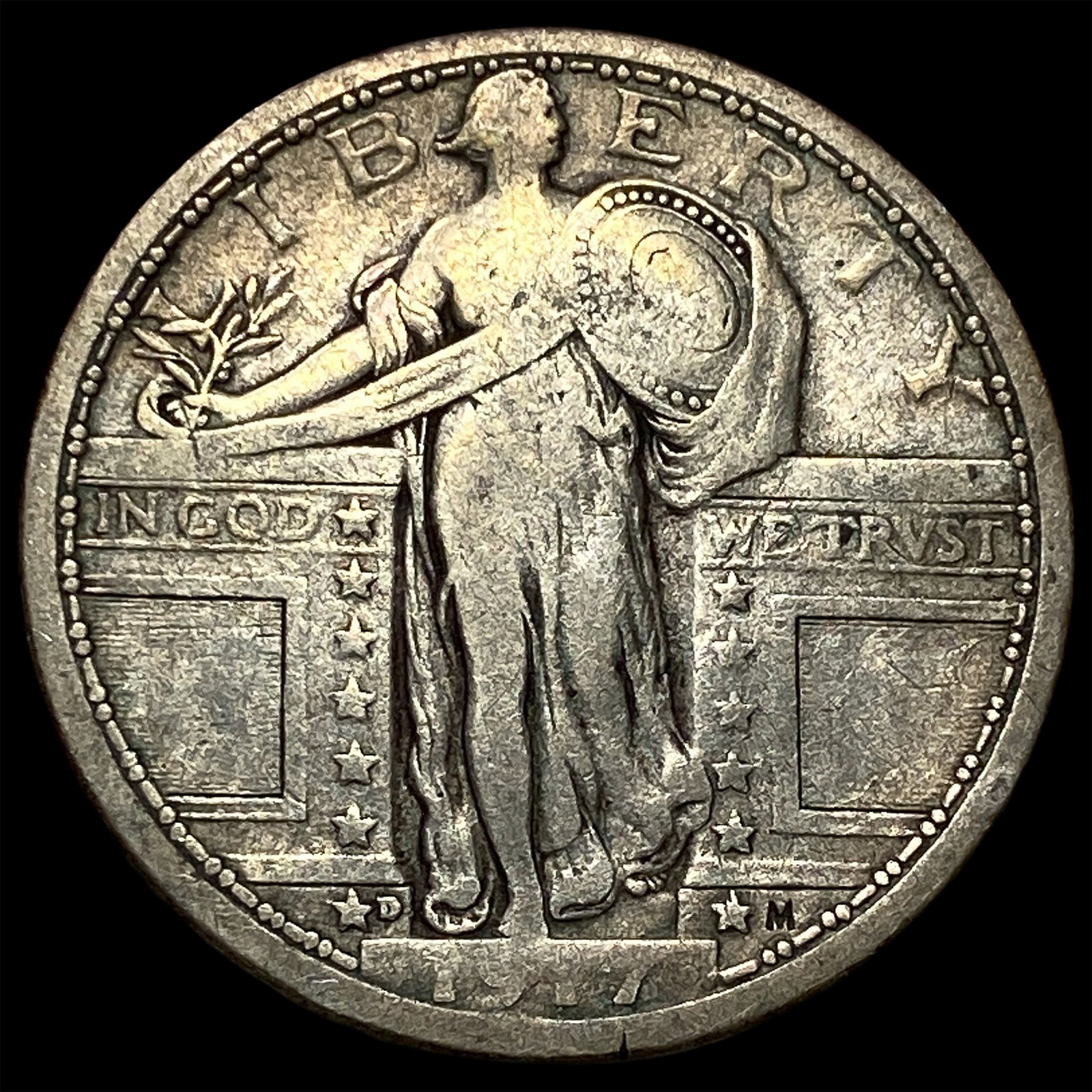 1917-D Type 1 Standing Liberty Quarter ABOUT UNCIRCULATED: 1917-D Type 1 Standing Liberty Quarter ABOUT UNCIRCULATED