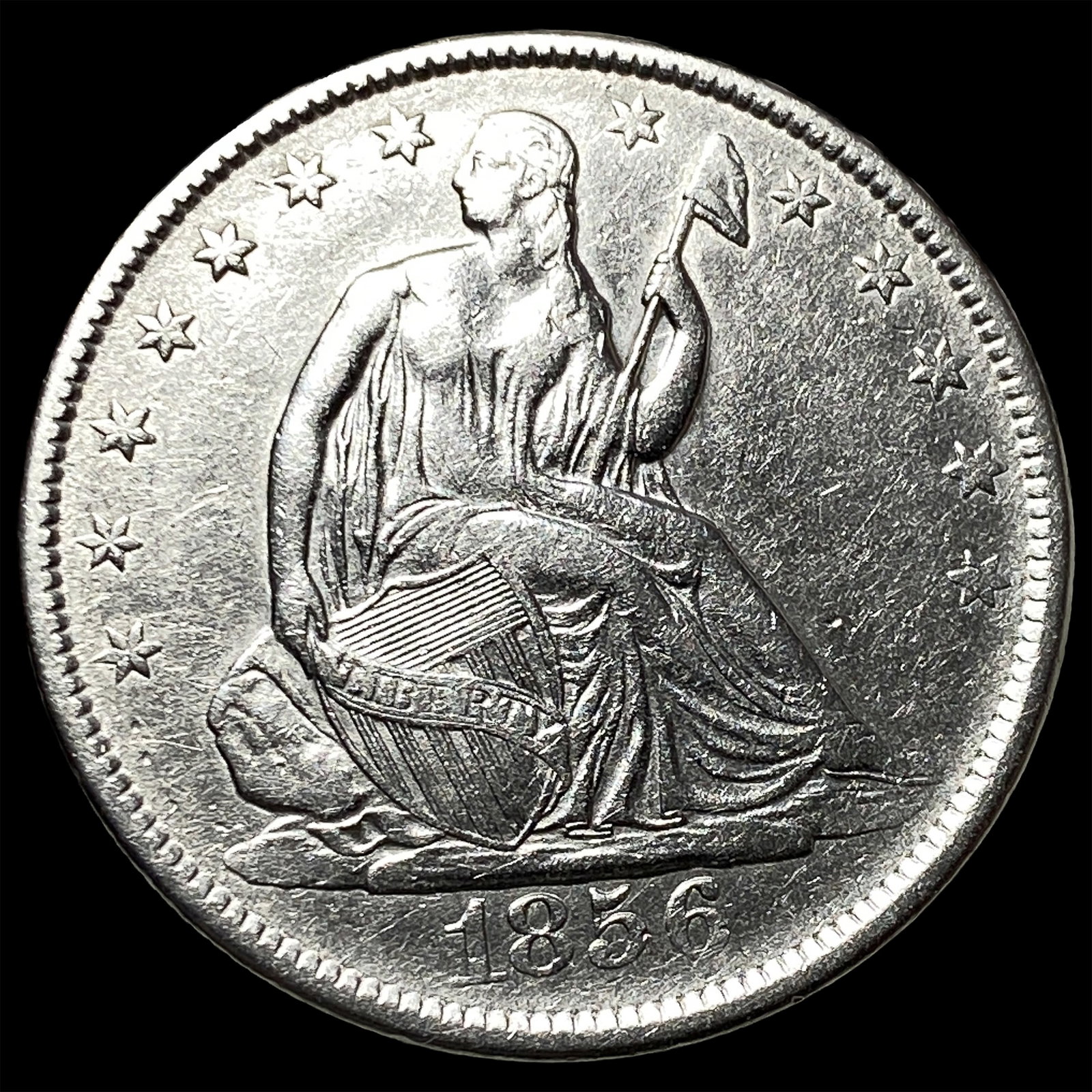 1856 Silver Seated Liberty Half Dollar CLOSELY UNCIRCULATED: 1856 Silver Seated Liberty Half Dollar CLOSELY UNCIRCULATED