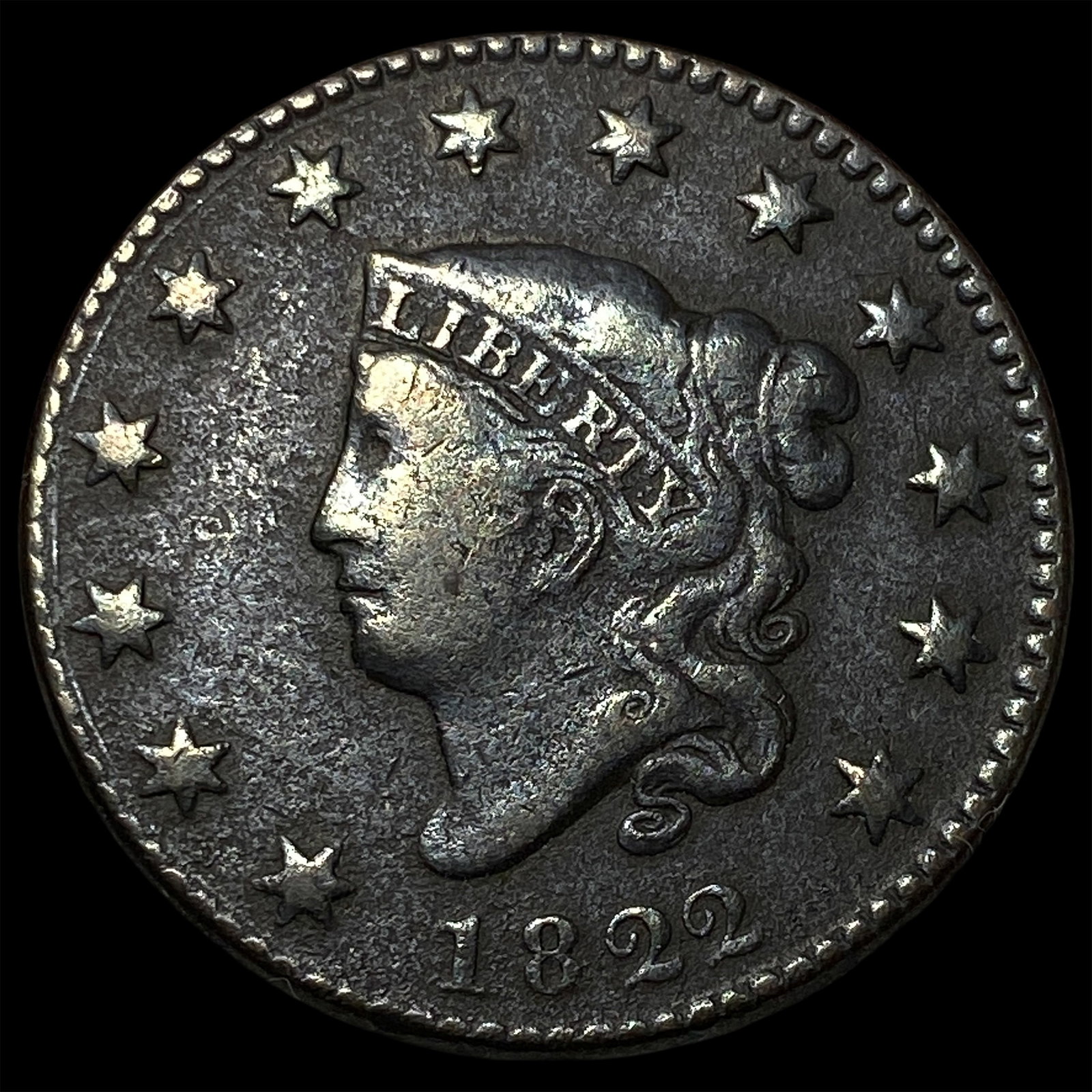 1822 Coronet Head Large Cent NEARLY UNCIRCULATED: 1822 Coronet Head Large Cent NEARLY UNCIRCULATED
