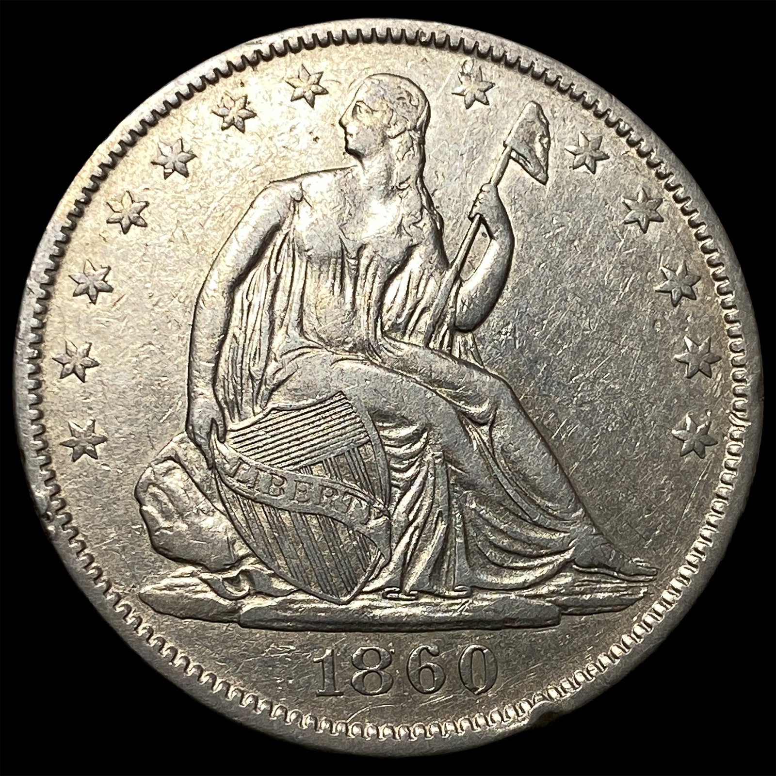 1860-O Silver Seated Liberty Half Dollar CLOSELY UNCIRCULATED: 1860-O Silver Seated Liberty Half Dollar CLOSELY UNCIRCULATED