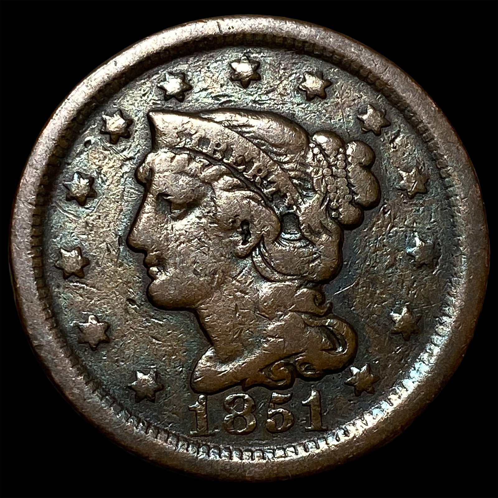 1851 Braided Hair Large Cent ABOUT UNCIRCULATED (1 of 2)