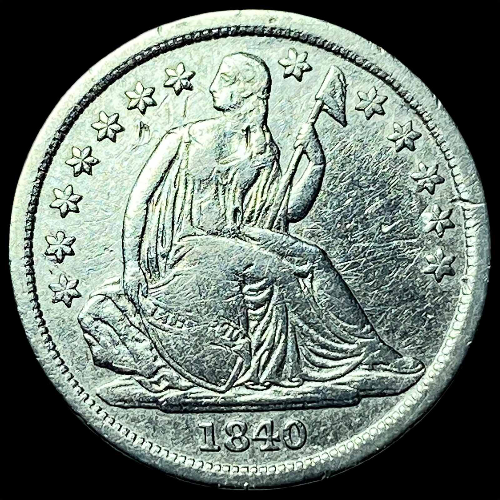 1840-O Silver Seated Liberty Dime CLOSELY UNCIRCULATED: 1840-O Silver Seated Liberty Dime CLOSELY UNCIRCULATED