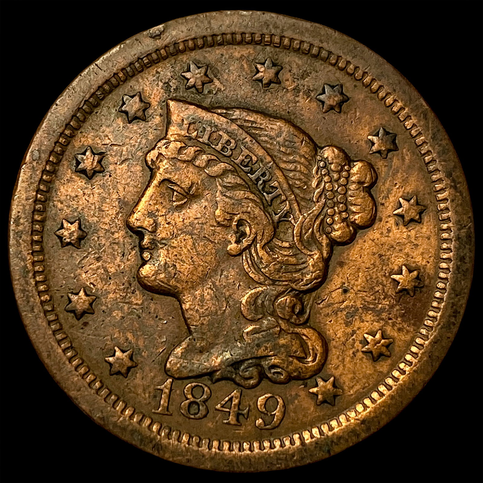 1849 Braided Hair Large Cent CLOSELY UNCIRCULATED: 1849 Braided Hair Large Cent CLOSELY UNCIRCULATED