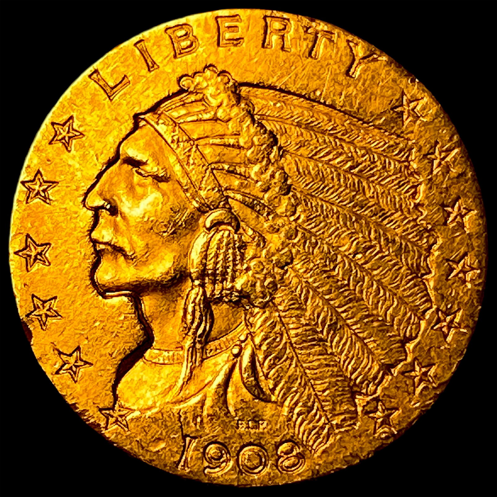 1908 Indian Head $2.5 Gold Quarter Eagle CHOICE AU: 1908 Indian Head $2.5 Gold Quarter Eagle CHOICE AU