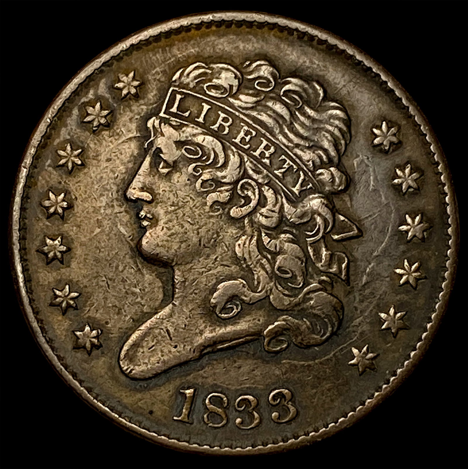 1833 Classic Head Half Cent CLOSELY UNCIRCULATED: 1833 Classic Head Half Cent CLOSELY UNCIRCULATED