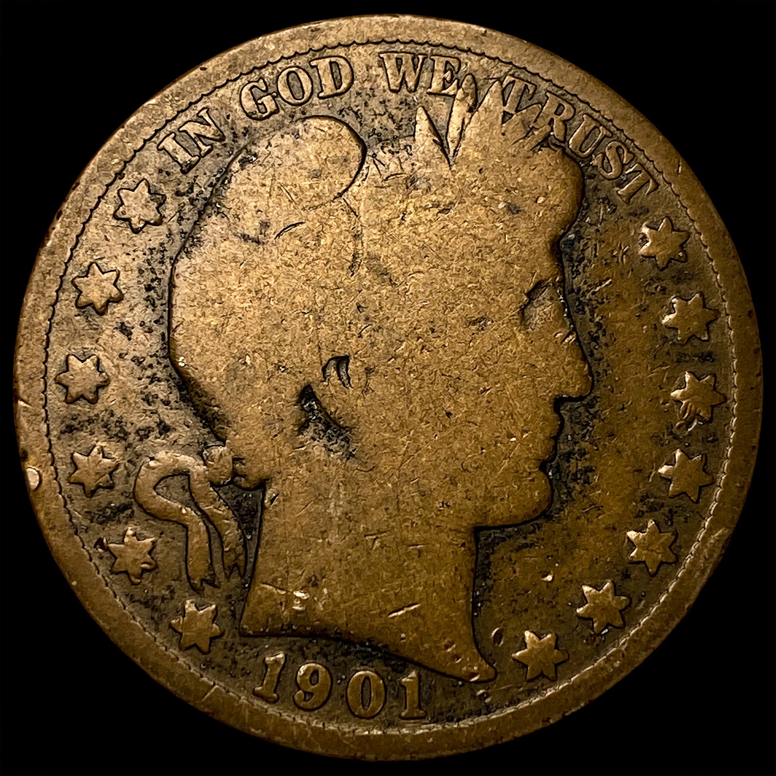 1901-S Silver Barber Half Dollar NICELY CIRCULATED: 1901-S Silver Barber Half Dollar NICELY CIRCULATED