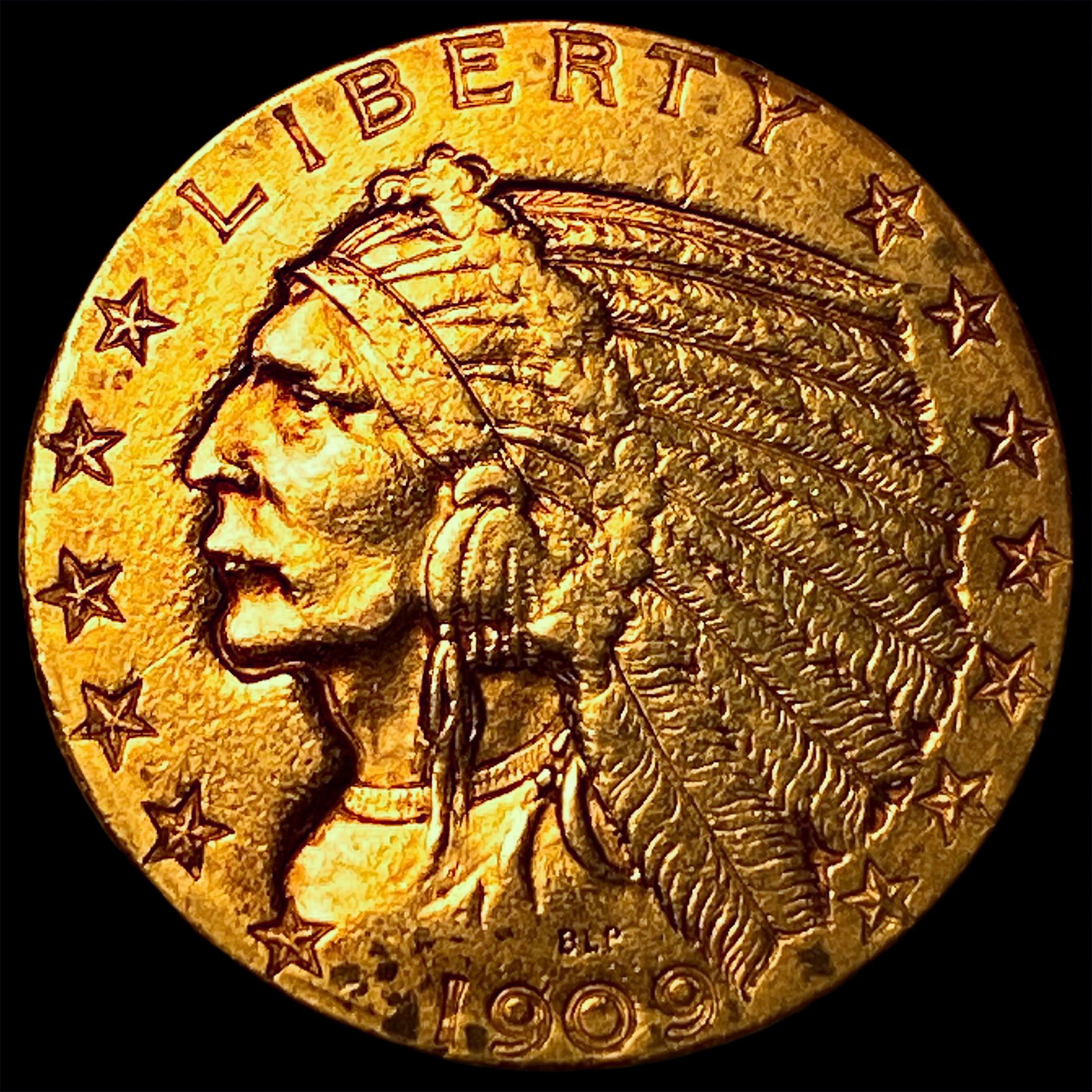 1909-D Indian Head $5 Gold Half Eagle CLOSELY UNCIRCULATED: 1909-D Indian Head $5 Gold Half Eagle CLOSELY UNCIRCULATED