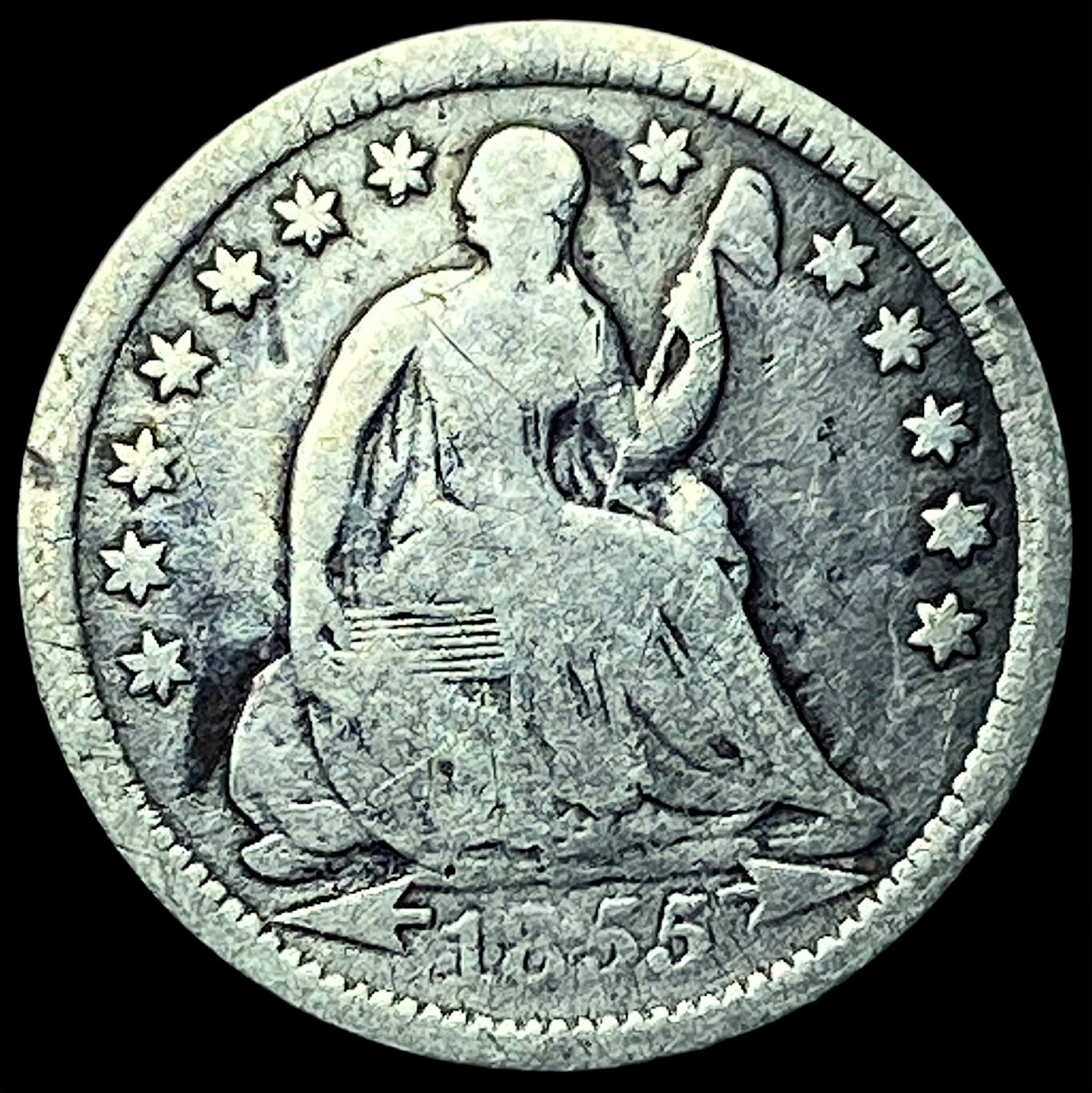 1855 Seated Liberty Half Dime ABOUT UNCIRCULATED: 1855 Seated Liberty Half Dime ABOUT UNCIRCULATED