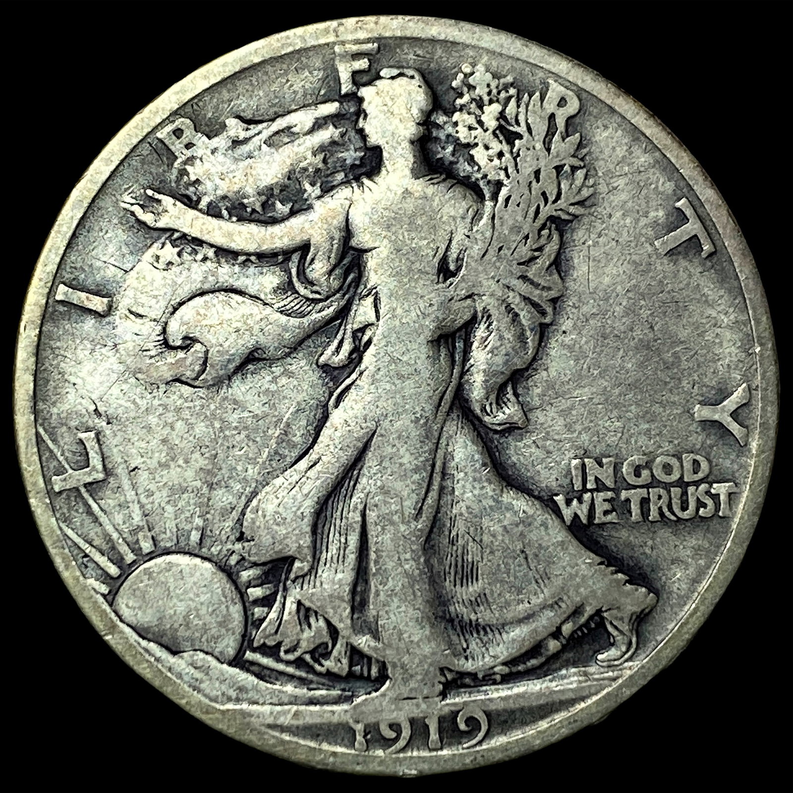 1919-D Silver Walking Liberty Half Dollar ABOUT UNCIRCULATED: 1919-D Silver Walking Liberty Half Dollar ABOUT UNCIRCULATED