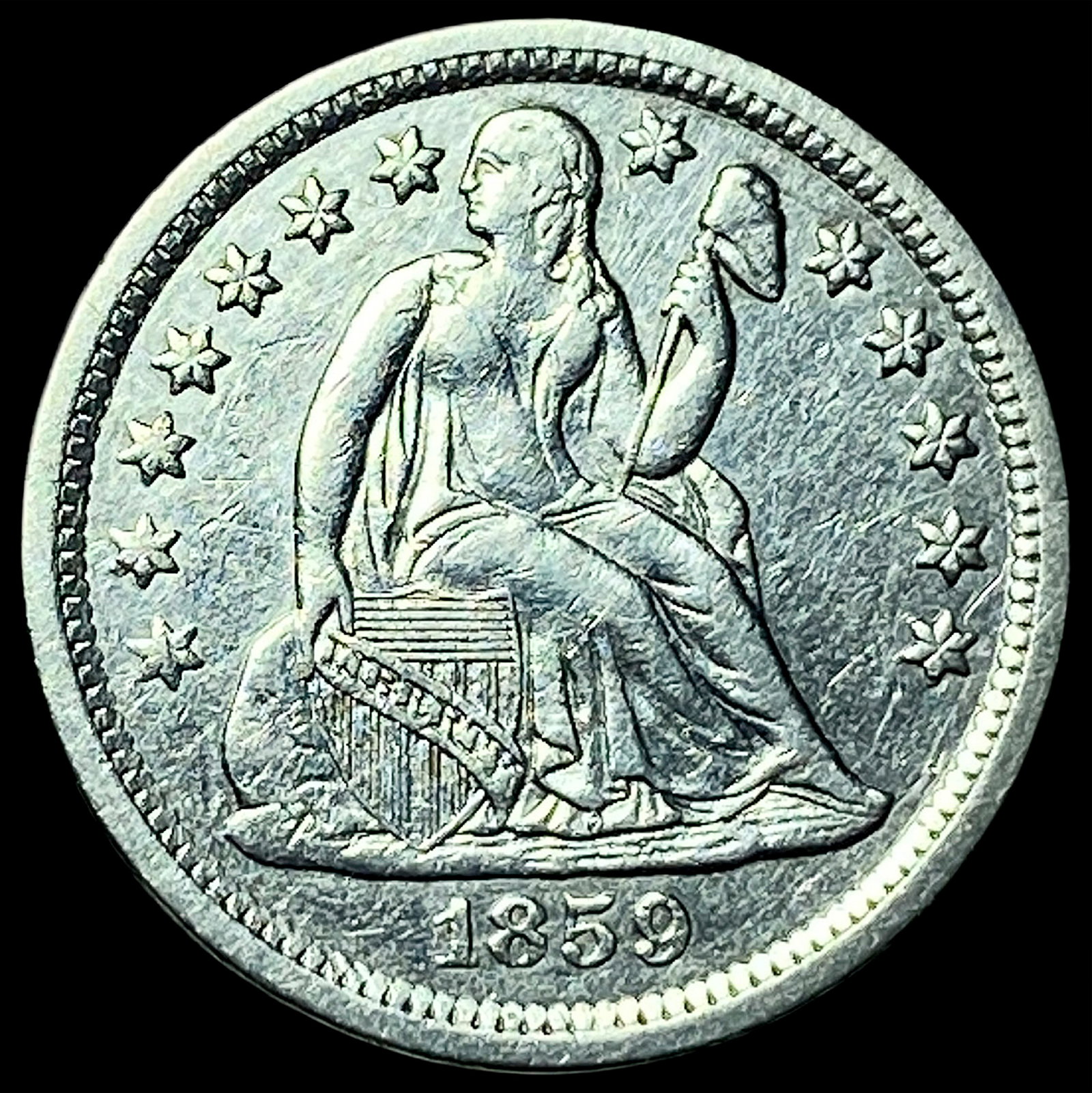 1859 Silver Seated Liberty Dime CLOSELY UNCIRCULATED: 1859 Silver Seated Liberty Dime CLOSELY UNCIRCULATED