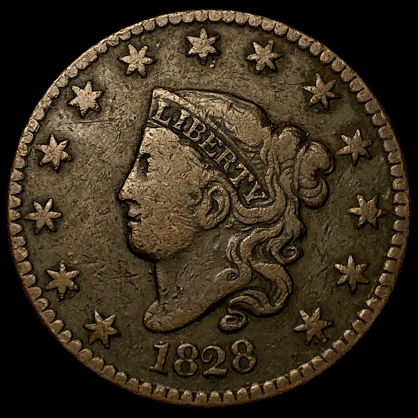 1828 Coronet Head Large Cent ABOUT UNCIRCULATED: 1828 Coronet Head Large Cent ABOUT UNCIRCULATED
