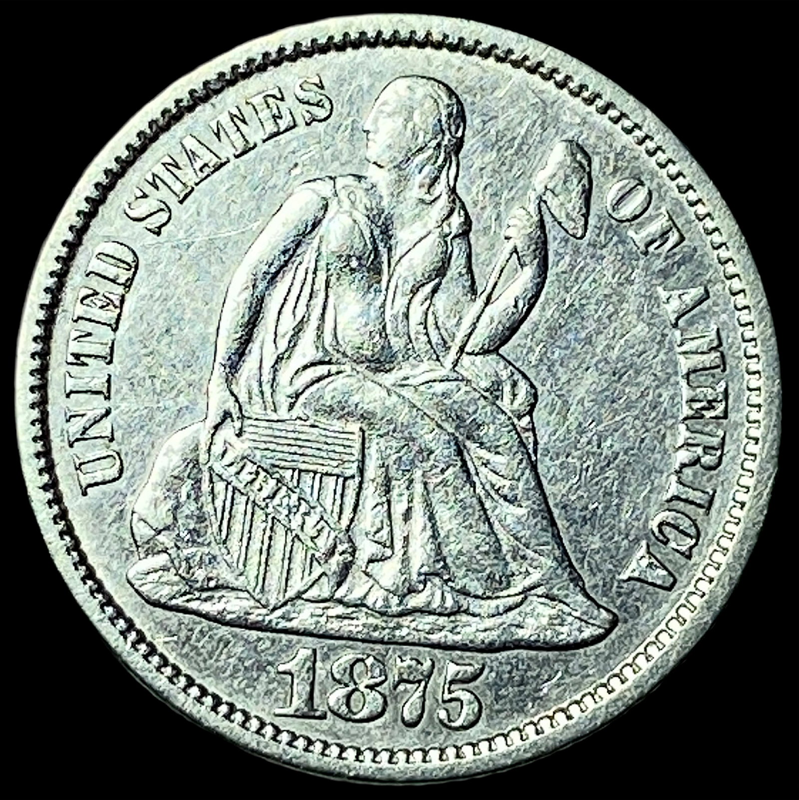 1875-CC Silver Seated Liberty Dime UNCIRCULATED (1 of 2)