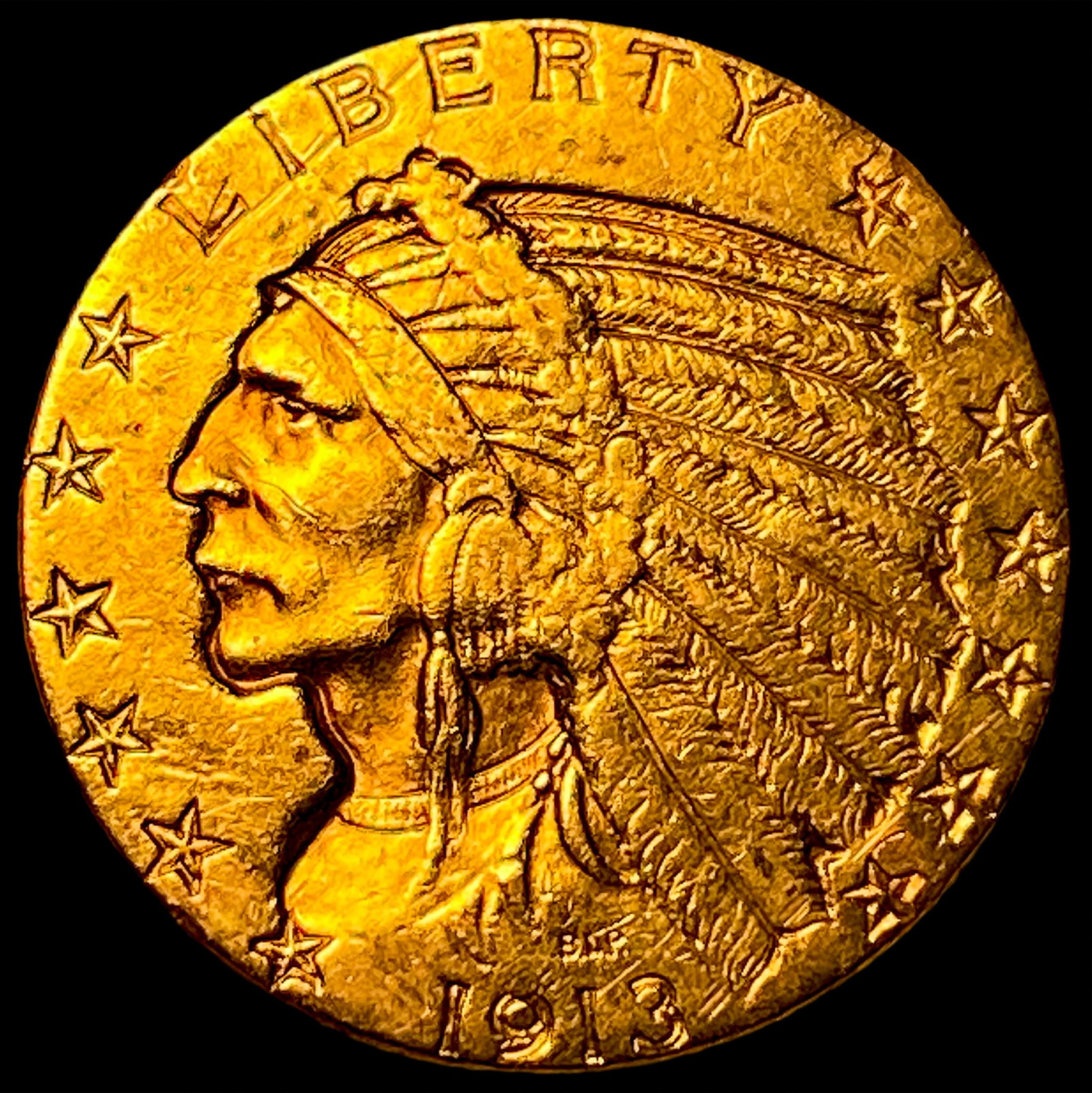 1913 Indian Head $5 Gold Half Eagle CLOSELY UNCIRCULATED: 1913 Indian Head $5 Gold Half Eagle CLOSELY UNCIRCULATED