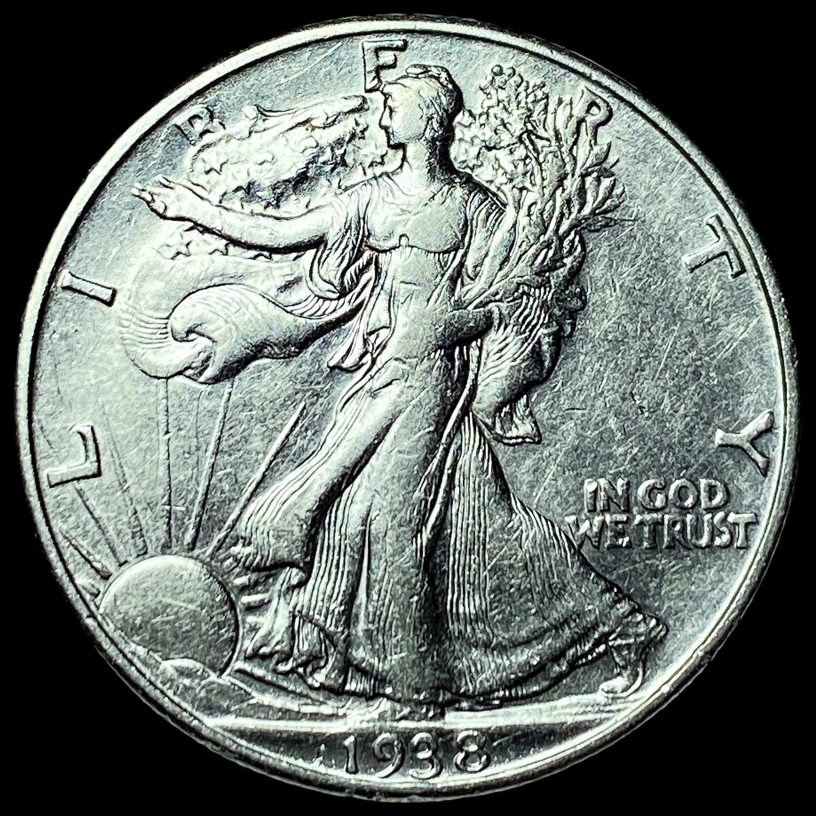 1938-D Silver Walking Liberty Half Dollar CLOSELY UNCIRCULATED: 1938-D Silver Walking Liberty Half Dollar CLOSELY UNCIRCULATED