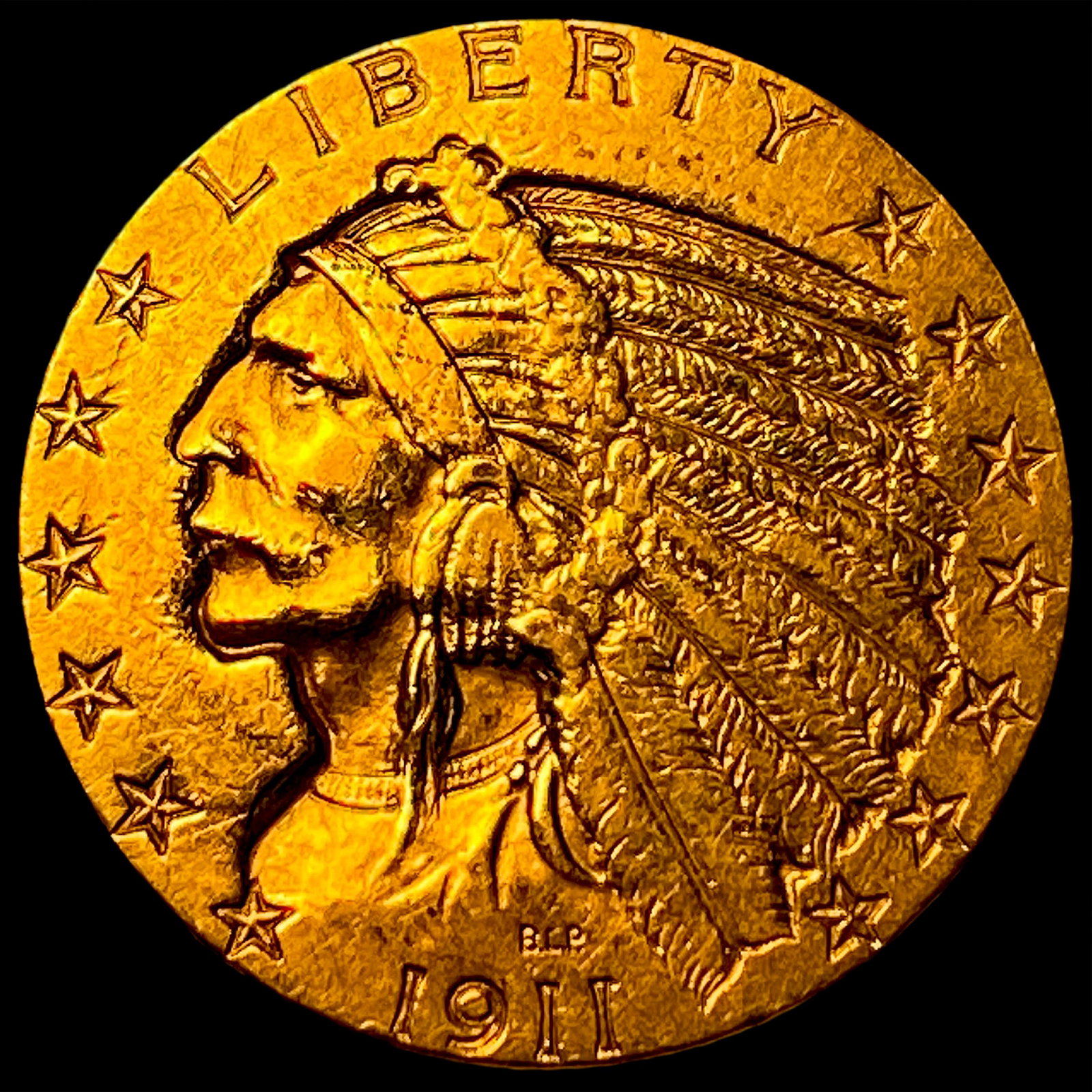 1911-S Indian Head Half Eagle $5 Gold NEARLY UNCIRCULATED: 1911-S Indian Head Half Eagle $5 Gold NEARLY UNCIRCULATED