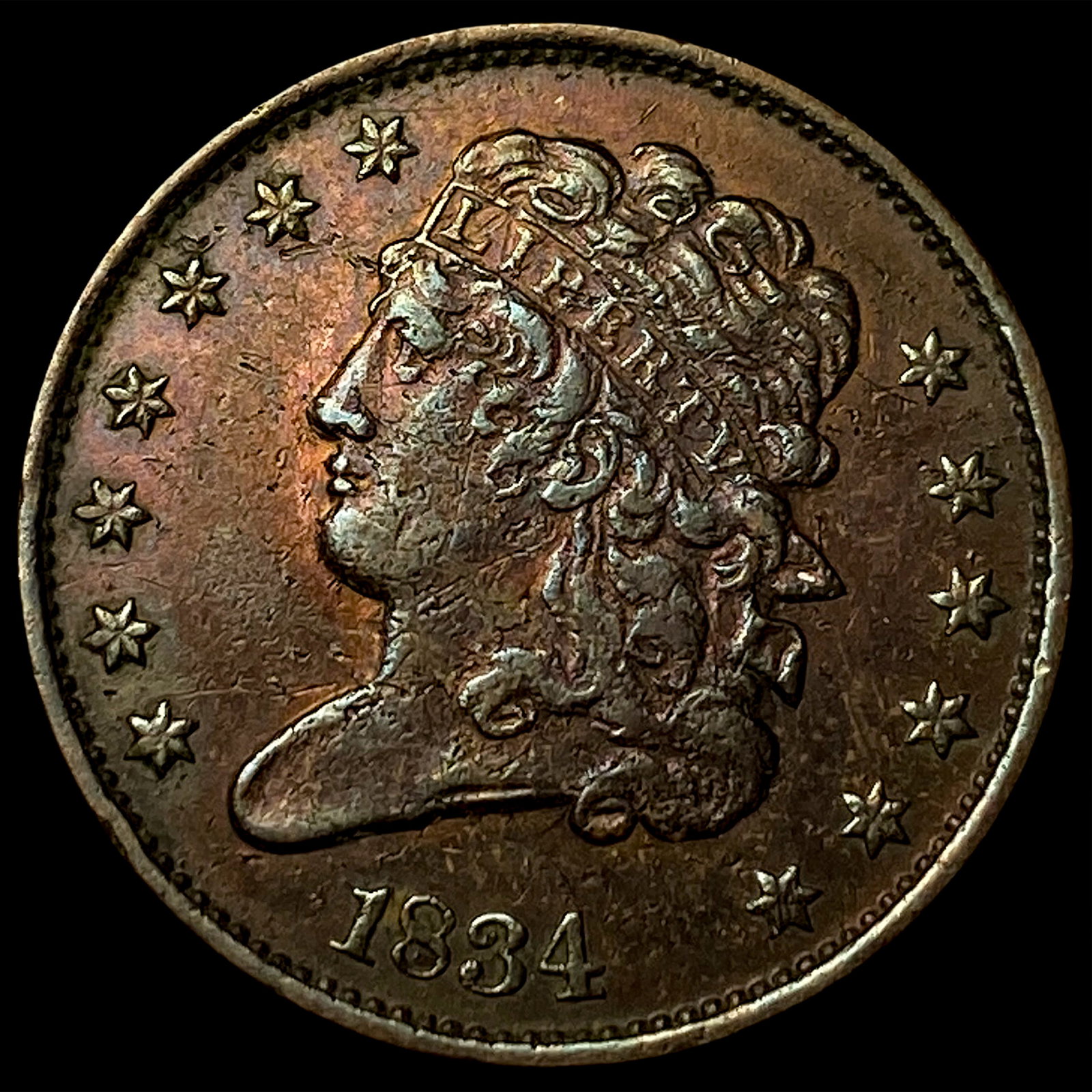 1834 Classic Head Half Cent CLOSELY UNCIRCULATED: 1834 Classic Head Half Cent CLOSELY UNCIRCULATED