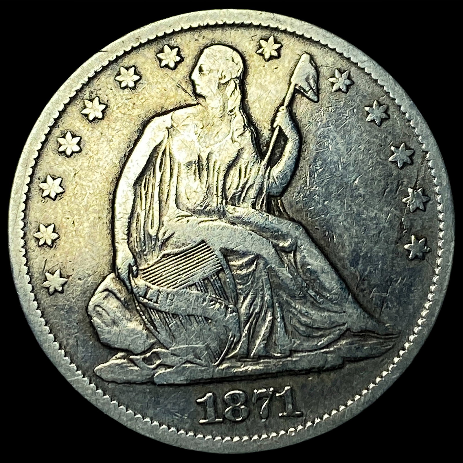 1871-S Silver Seated Liberty Half Dollar NEARLY UNCIRCULATED: 1871-S Silver Seated Liberty Half Dollar NEARLY UNCIRCULATED
