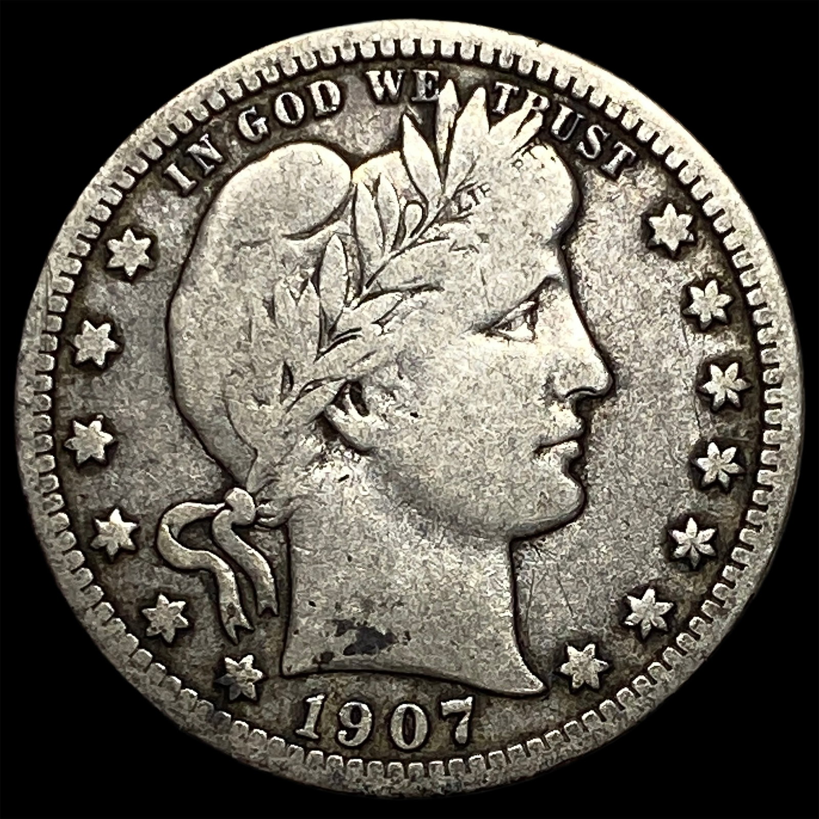 1907-S Silver Barber Quarter CLOSELY UNCIRCULATED: 1907-S Silver Barber Quarter CLOSELY UNCIRCULATED