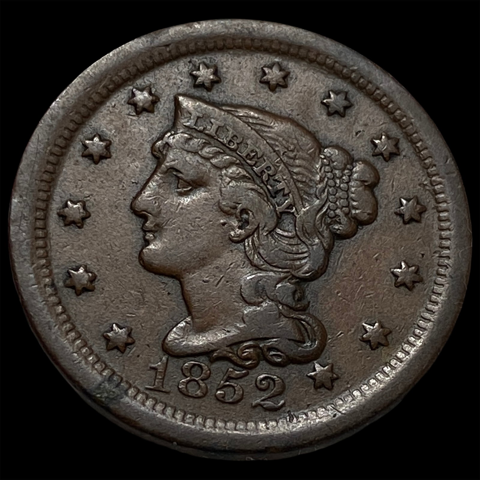 1852 Braided Hair Large Cent NEARLY UNCIRCULATED: 1852 Braided Hair Large Cent NEARLY UNCIRCULATED