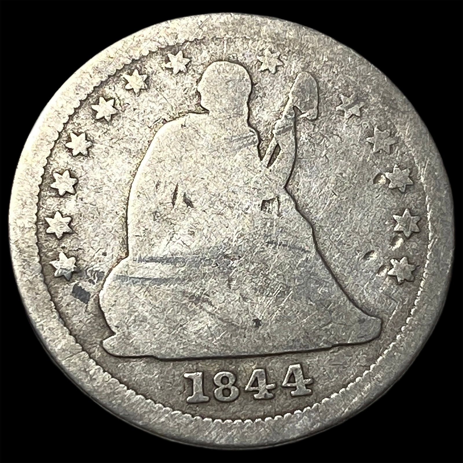 1844-O Silver Seated Liberty Quarter LIGHTLY CIRCULATED: 1844-O Silver Seated Liberty Quarter LIGHTLY CIRCULATED
