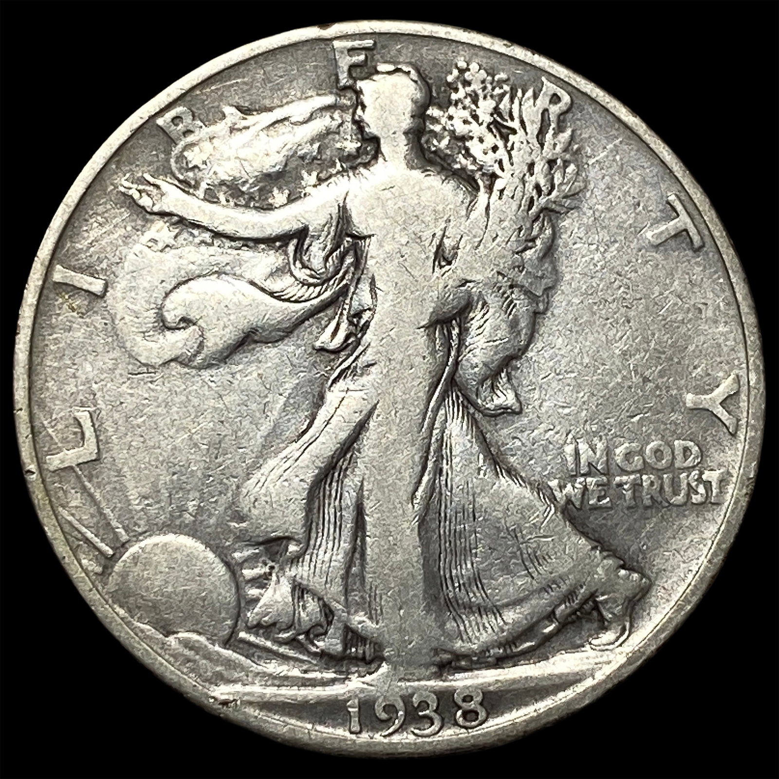 1938-D Silver Walking Liberty Half Dollar NEARLY UNCIRCULATED: 1938-D Silver Walking Liberty Half Dollar NEARLY UNCIRCULATED