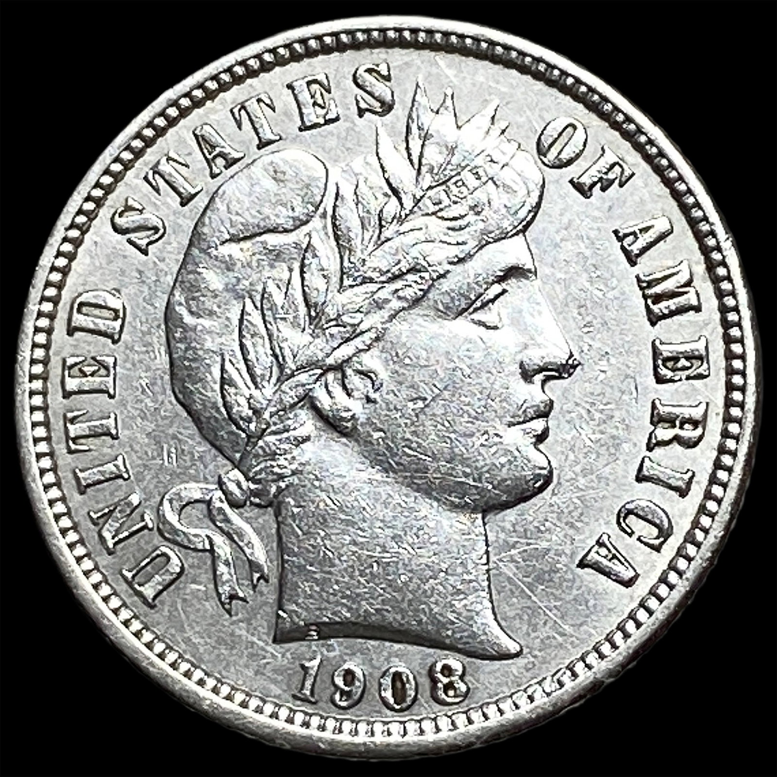 1908-D Silver Barber Dime CLOSELY UNCIRCULATED: 1908-D Silver Barber Dime CLOSELY UNCIRCULATED