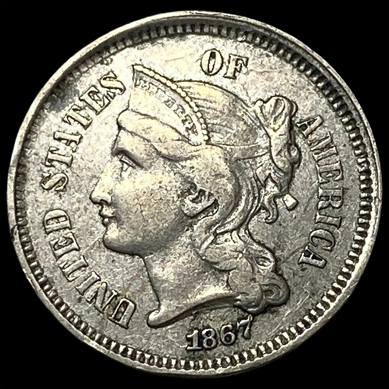 1867 Nickel Three-Cent Piece NEARLY UNCIRCULATED (1 of 2)