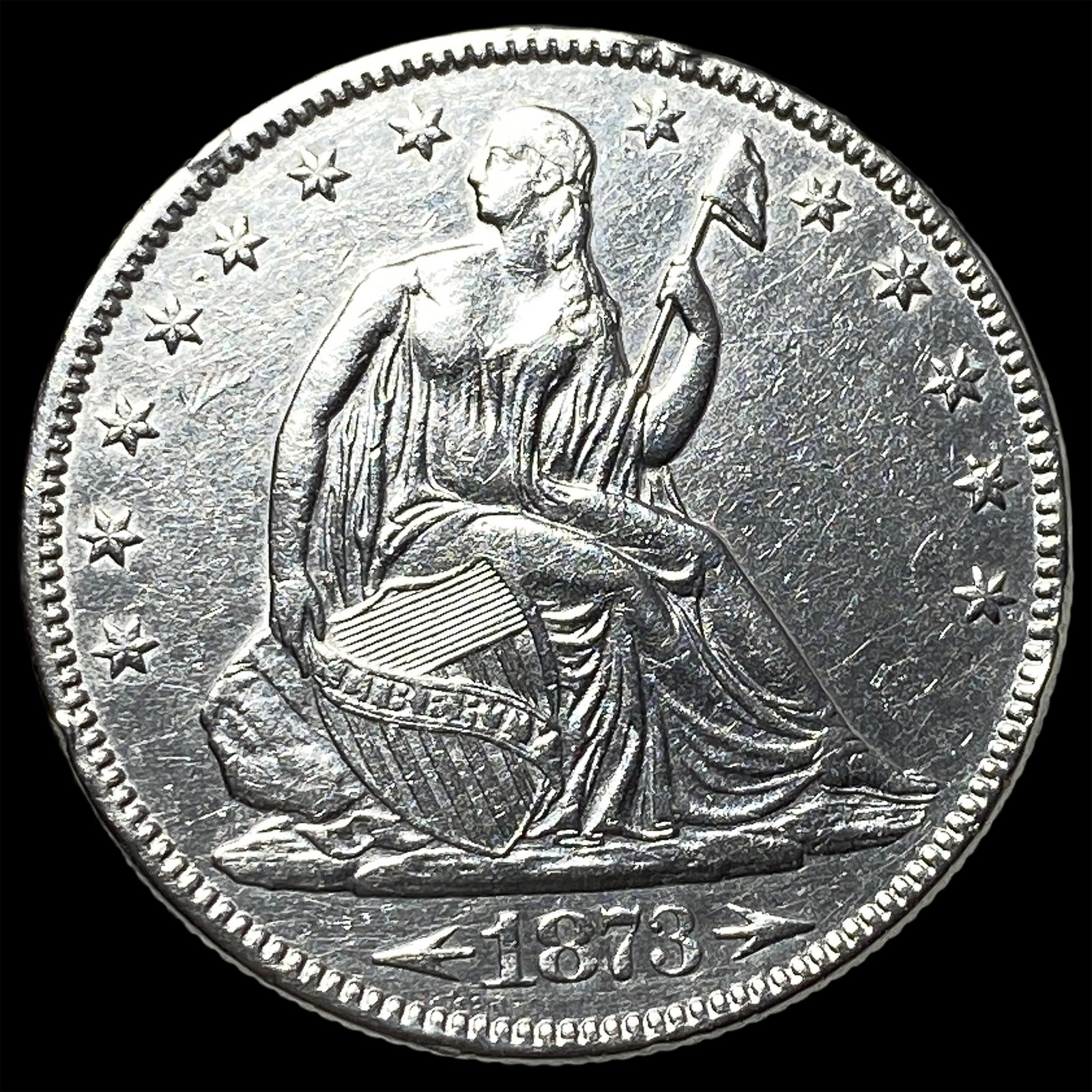 1873 Arrows Seated Liberty Half Dollar CLOSELY UNCIRCULATED: 1873 Arrows Seated Liberty Half Dollar CLOSELY UNCIRCULATED
