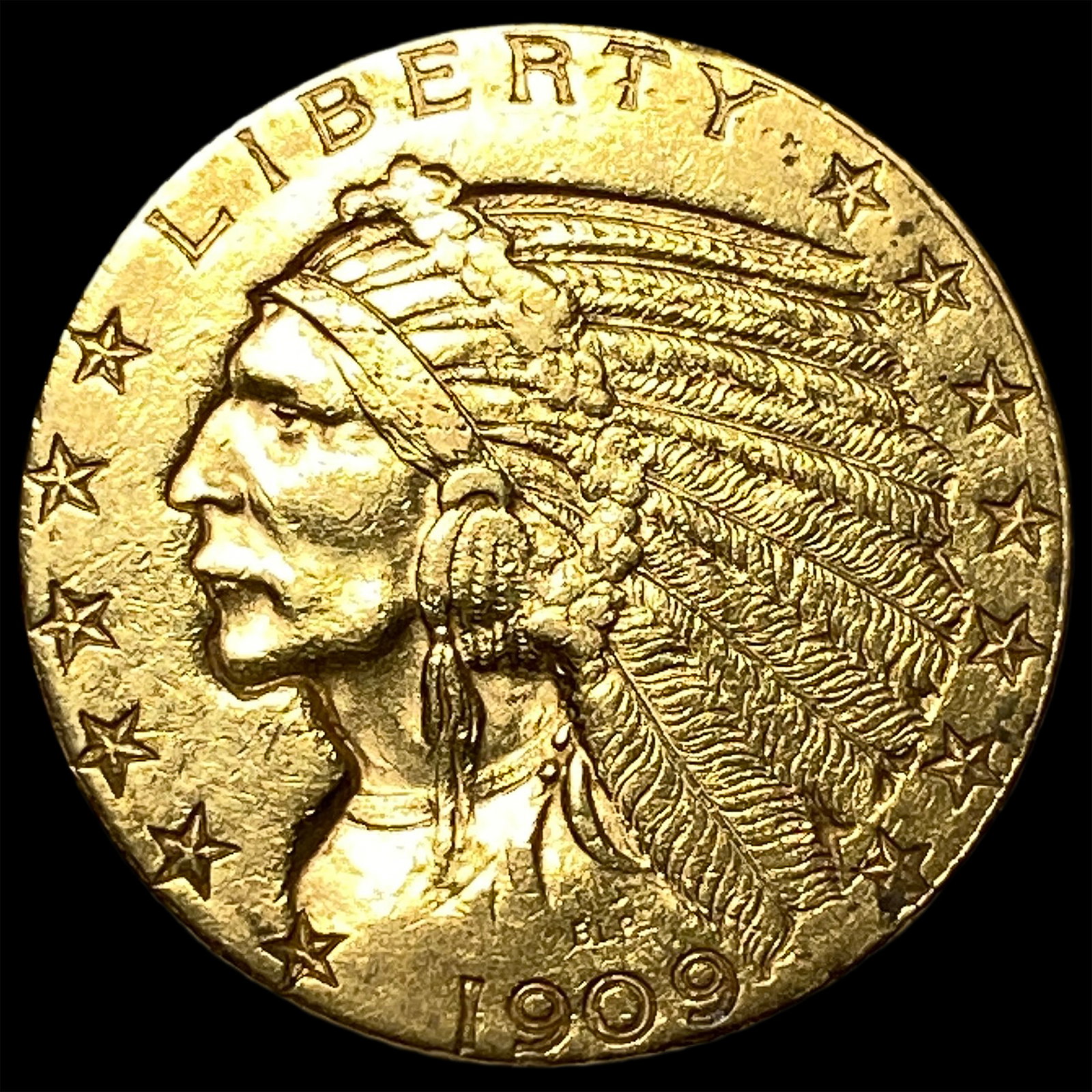 1909 Indian Head $5 Gold Half Eagle CLOSELY UNCIRCULATED: 1909 Indian Head $5 Gold Half Eagle CLOSELY UNCIRCULATED