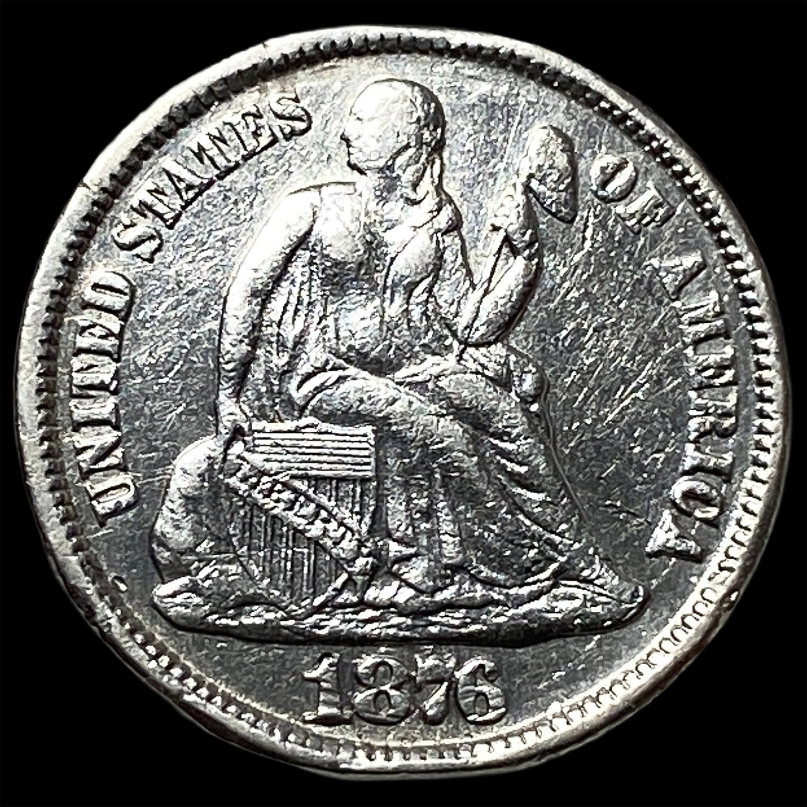 1876-CC Silver Seated Liberty Dime CLOSELY UNCIRCULATED