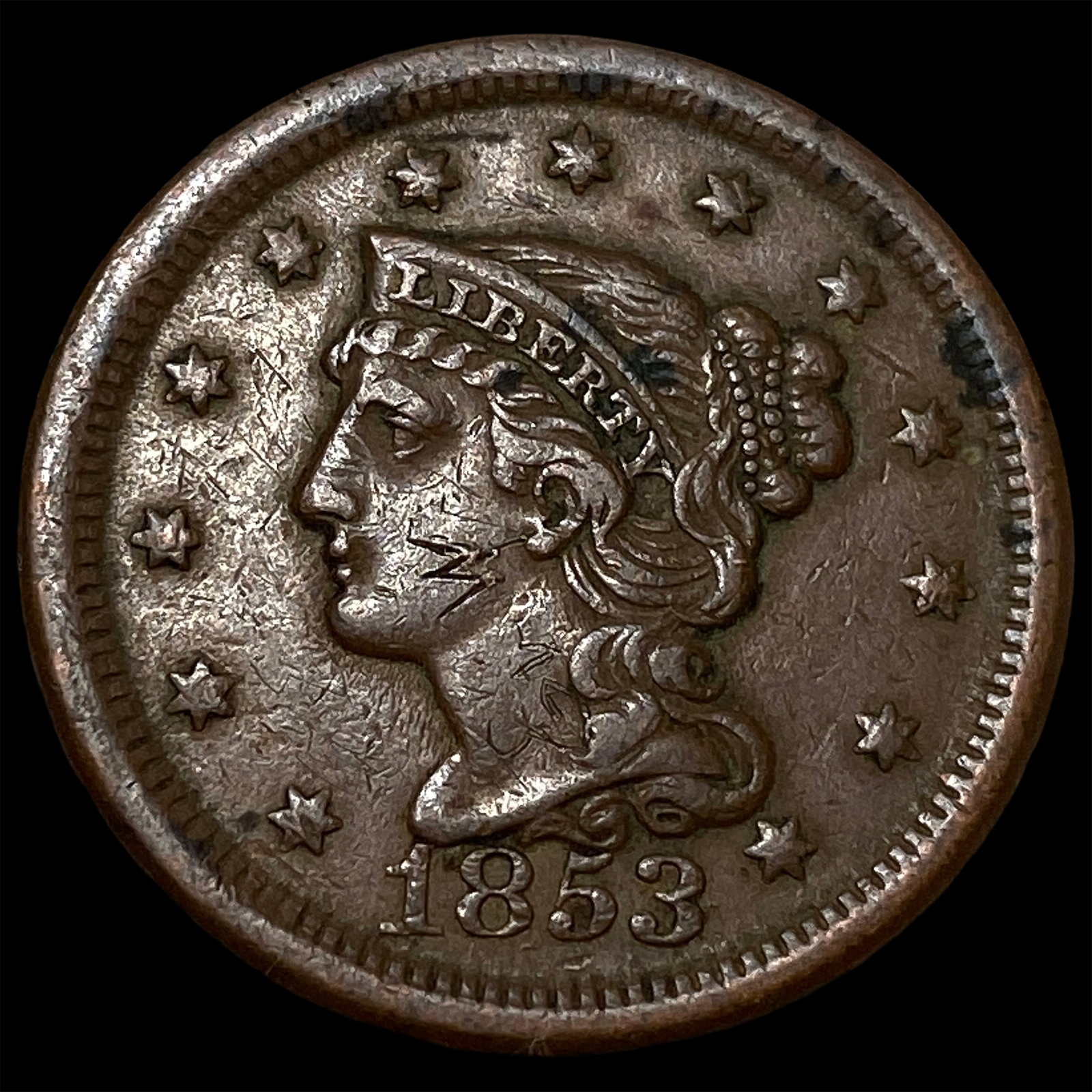 1853 Braided Hair Large Cent NEARLY UNCIRCULATED: 1853 Braided Hair Large Cent NEARLY UNCIRCULATED