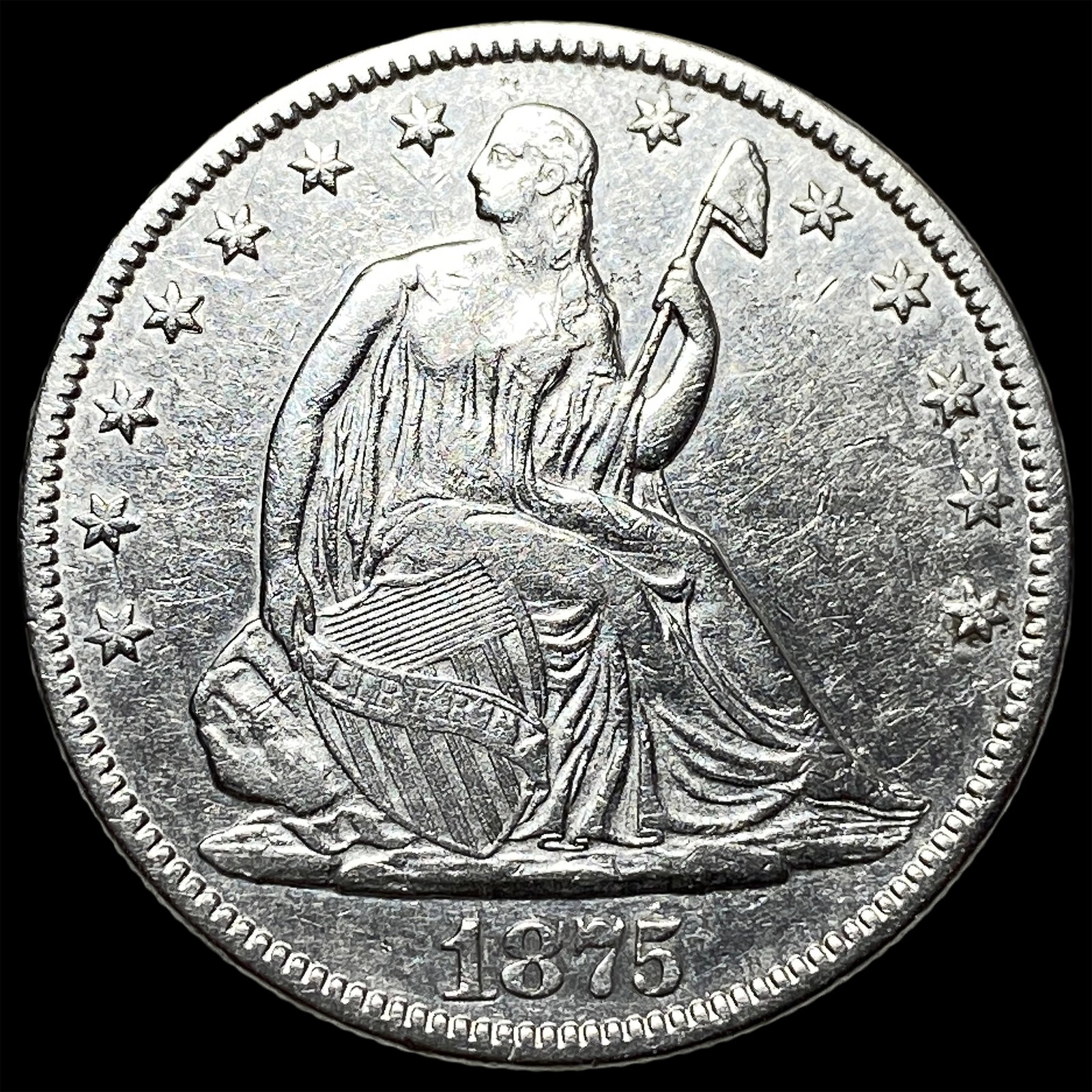 1875 Seated Liberty Half Dollar CLOSELY UNCIRCULATED: 1875 Seated Liberty Half Dollar CLOSELY UNCIRCULATED