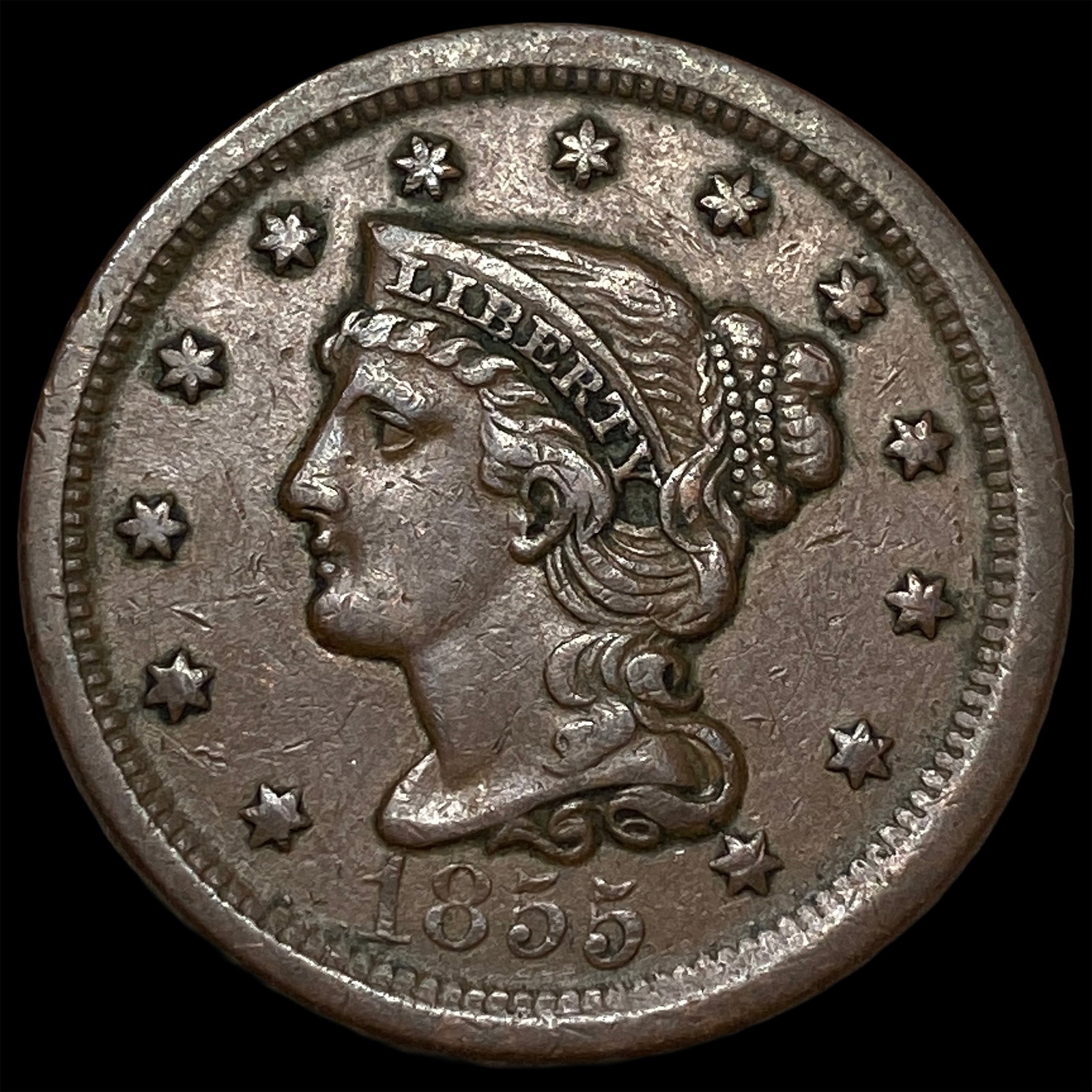1855 Braided Hair Large Cent NEARLY UNCIRCULATED: 1855 Braided Hair Large Cent NEARLY UNCIRCULATED